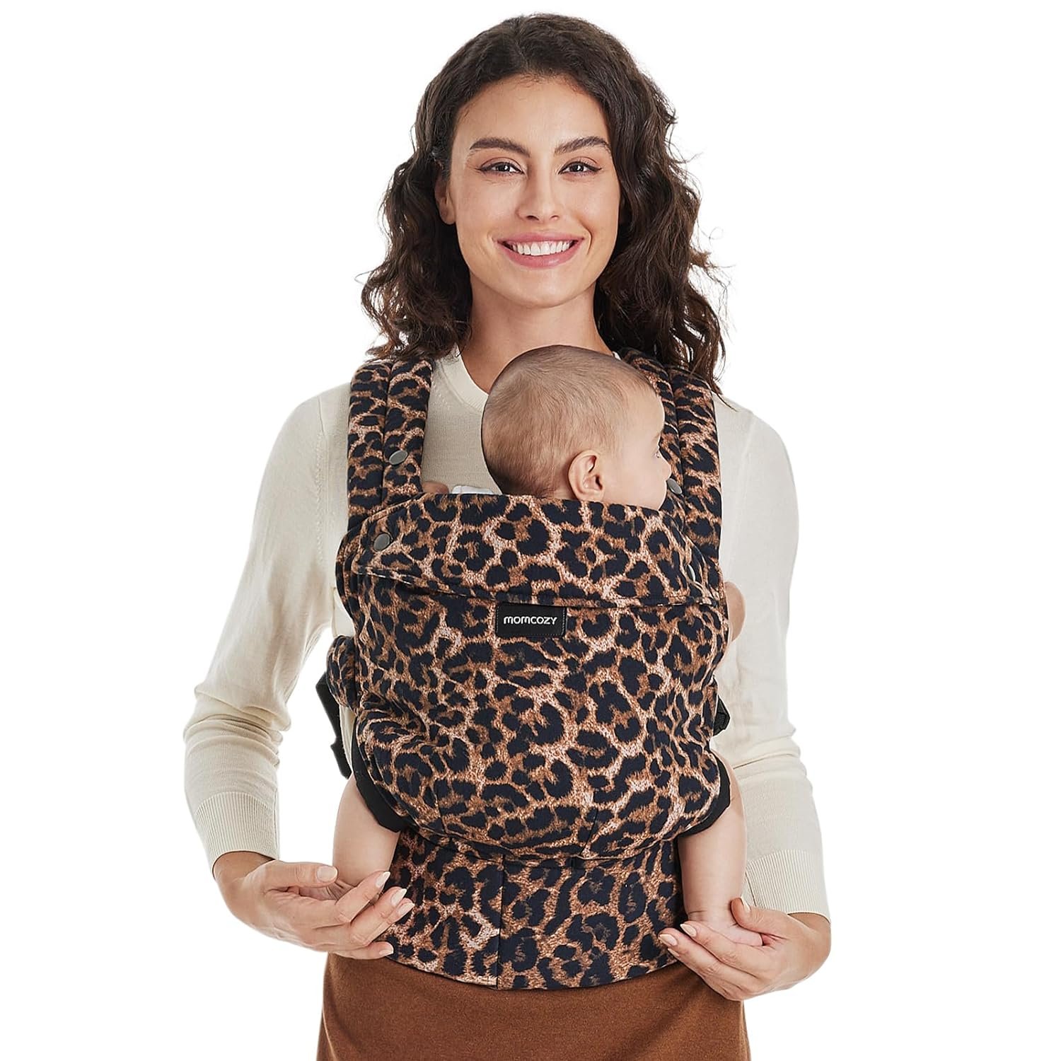 Momcozy Baby Carrier – Ergonomic, Cozy and Lightweight Carrier for 7-45lbs, Effortless to Put On, Ideal for Hands-Free Parenting, Enhanced Lumbar Support, Purehug for Infant to Toddler, Leopard