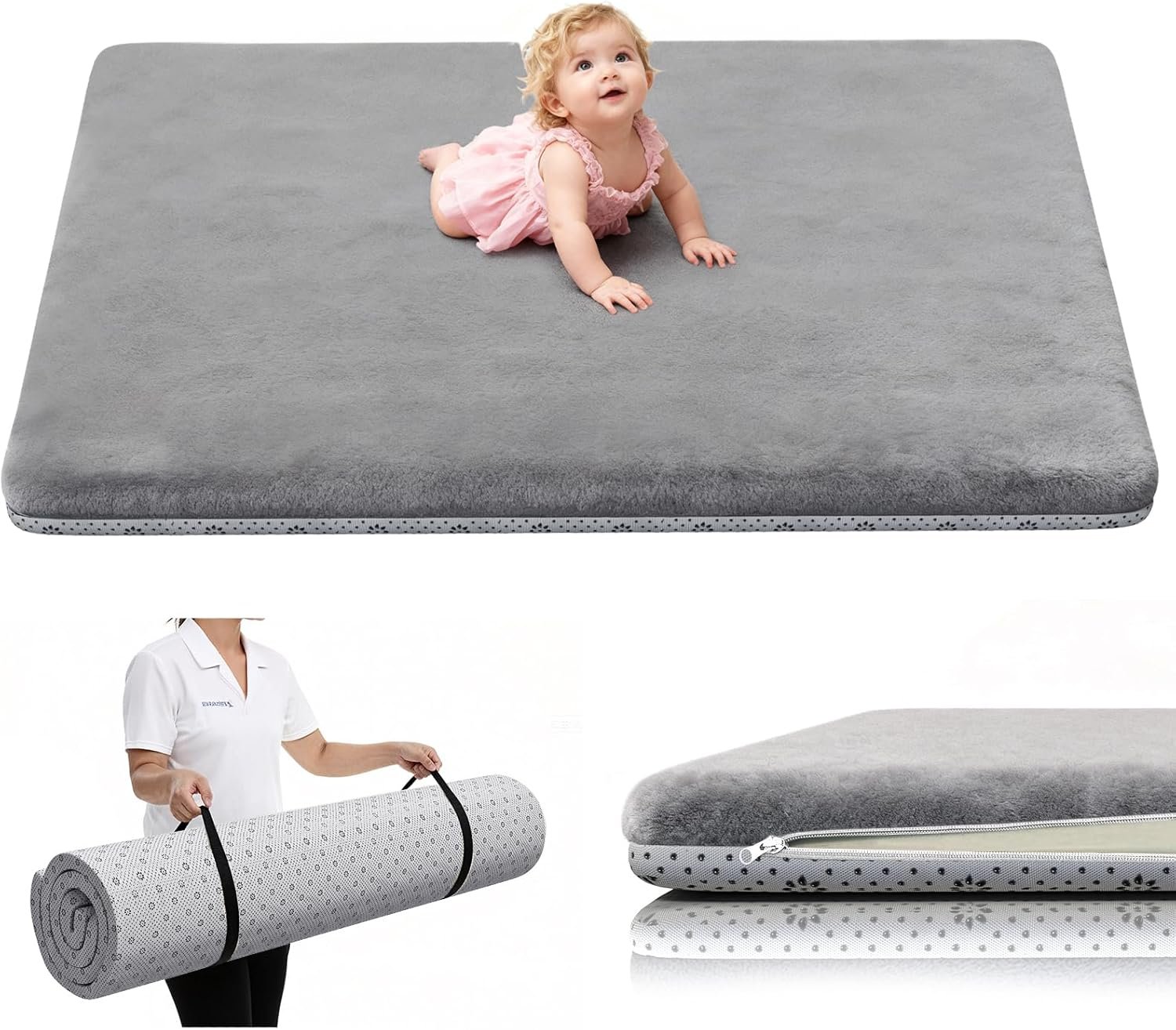 Yozoia Baby Play Mat 71 x 59, Thick Baby Play Mat for Floor, Ultra Soft Playpen Mat, Machine Washable Tummy Time Foam, Non-Slip Bottom Helps Cushion, for Kids, Infant and Toddler Crawling