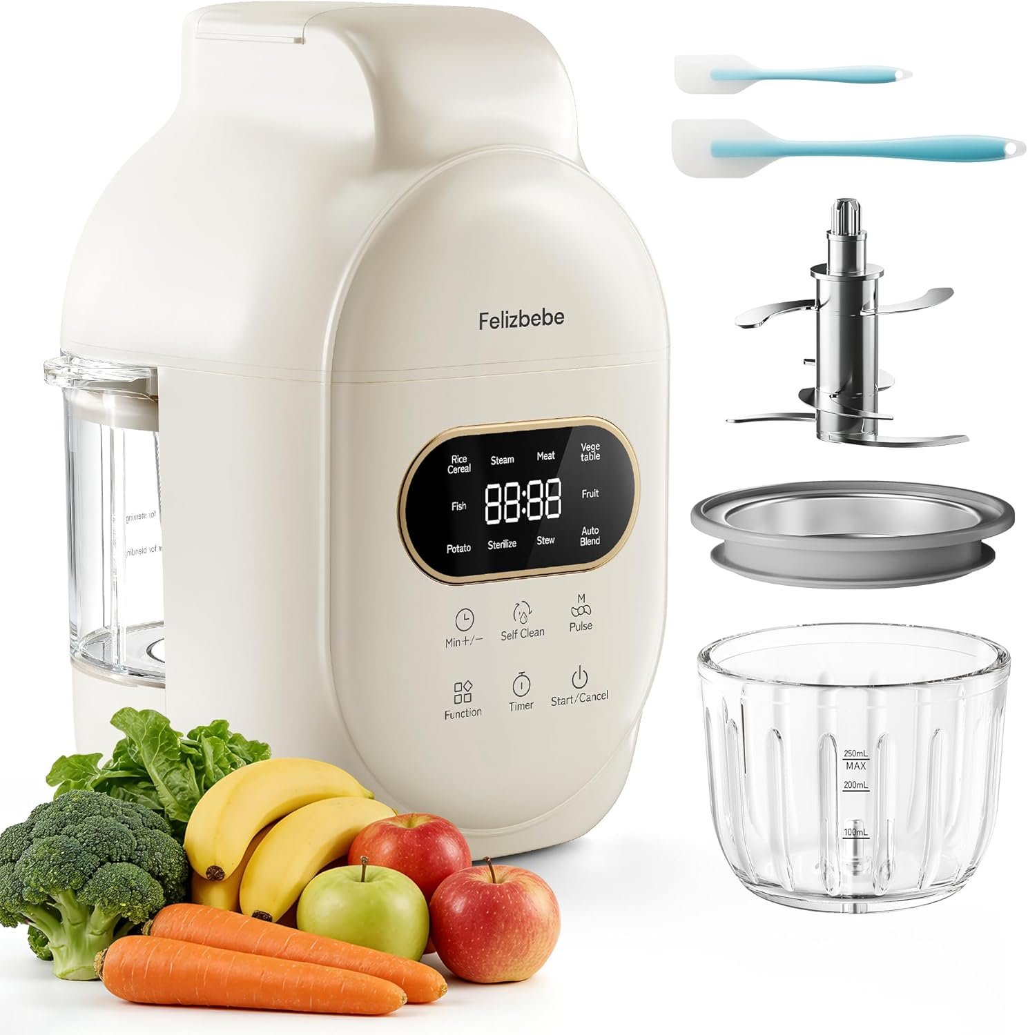 Glass Baby Food Maker Steamer and Blender,One Step Auto Baby Food Processor Puree Maker Grinder Mills,Glass Bowl with 316 Stainless Steel Blades,Auto Cooking,Self Clean,Timer,BPA-Free