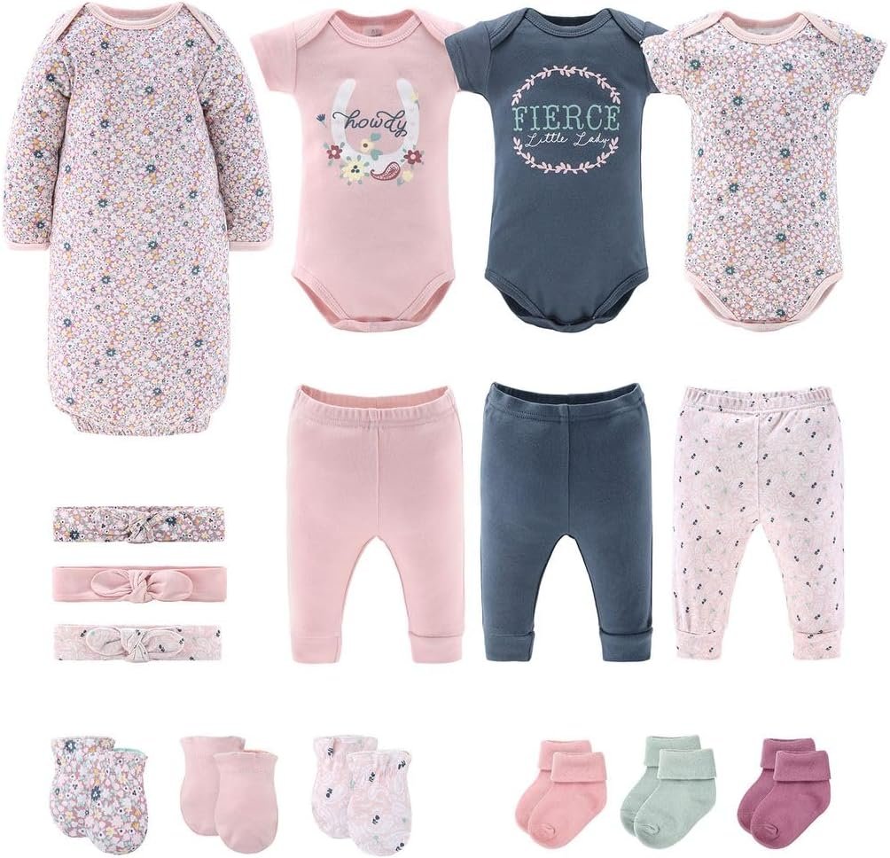The Peanutshell Baby Layette Gift Set for Girls – 16 Piece New Born Girl Gift Set, Baby Clothes, 0-9 Months – Prairie Floral