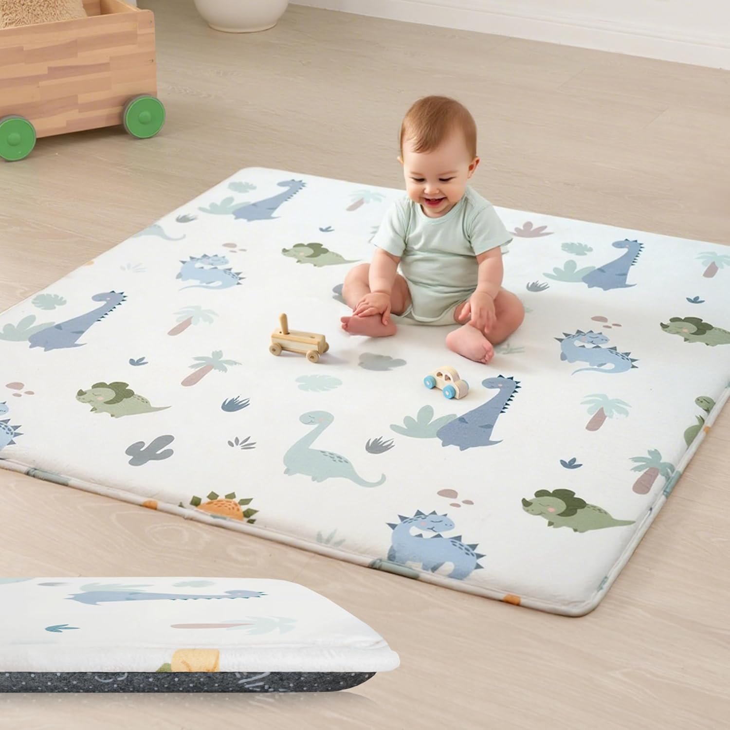 1.5″ Thick Premium Baby Play Mat for Floor, 50×50 Padded Memory Foam Play Mat, Tummy Time Crawling Playmat for Nursery Playroom Classroom, Dinosaurs
