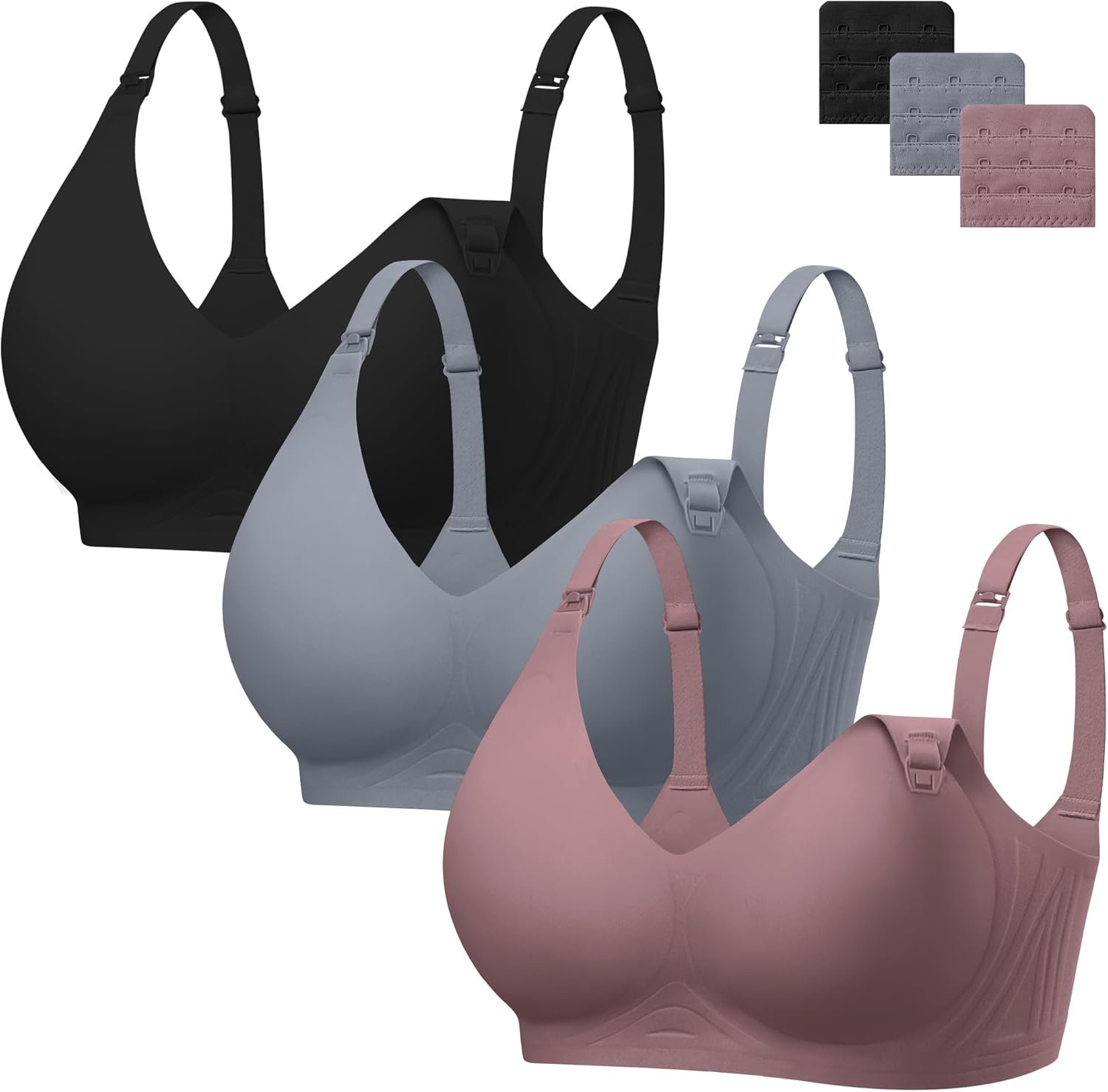Angelhood 3 Pack Nursing Bras for Breastfeeding Seamless Pregnancy Maternity Bra Wireless Sleep Bralette with Extenders