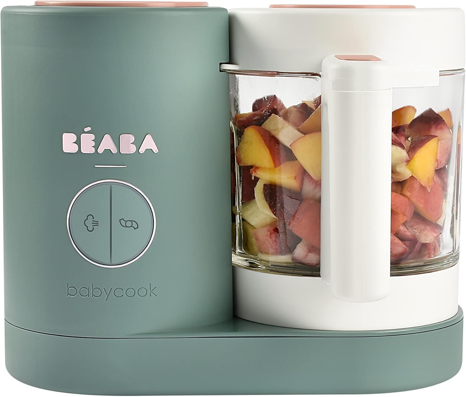 BEABA Babycook Neo, Baby Food Maker, Glass Bowl Baby Food Processor, 4 in 1 Steam Cook & Blender, Stainless Steel Steam Basket, Easy Clean Reservoir, 5.5 Cup Capacity, Eucalyptus