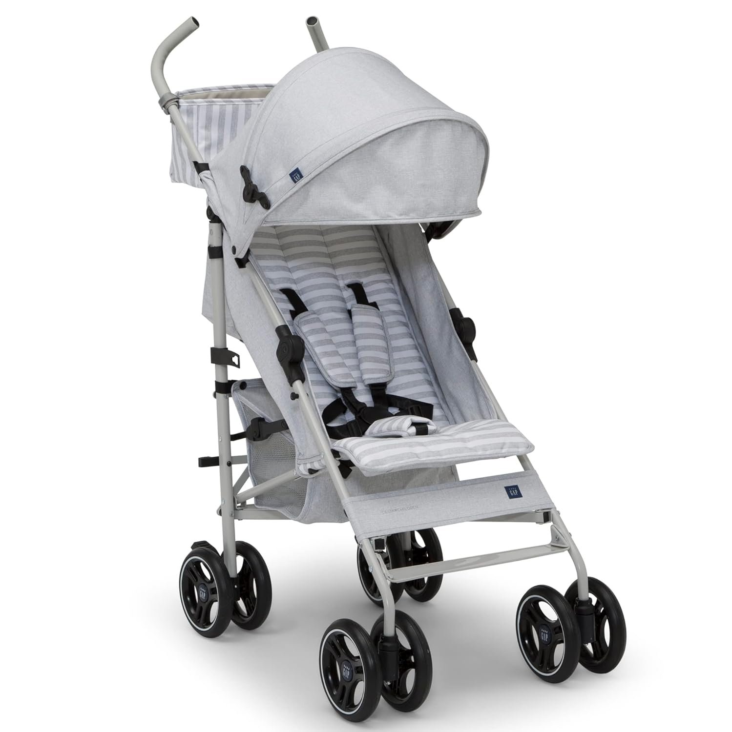 babyGap Classic Stroller – Lightweight Stroller with Recline, Compact Fold & Removable Parent Organizer – Made with Sustainable Materials, Grey Stripes