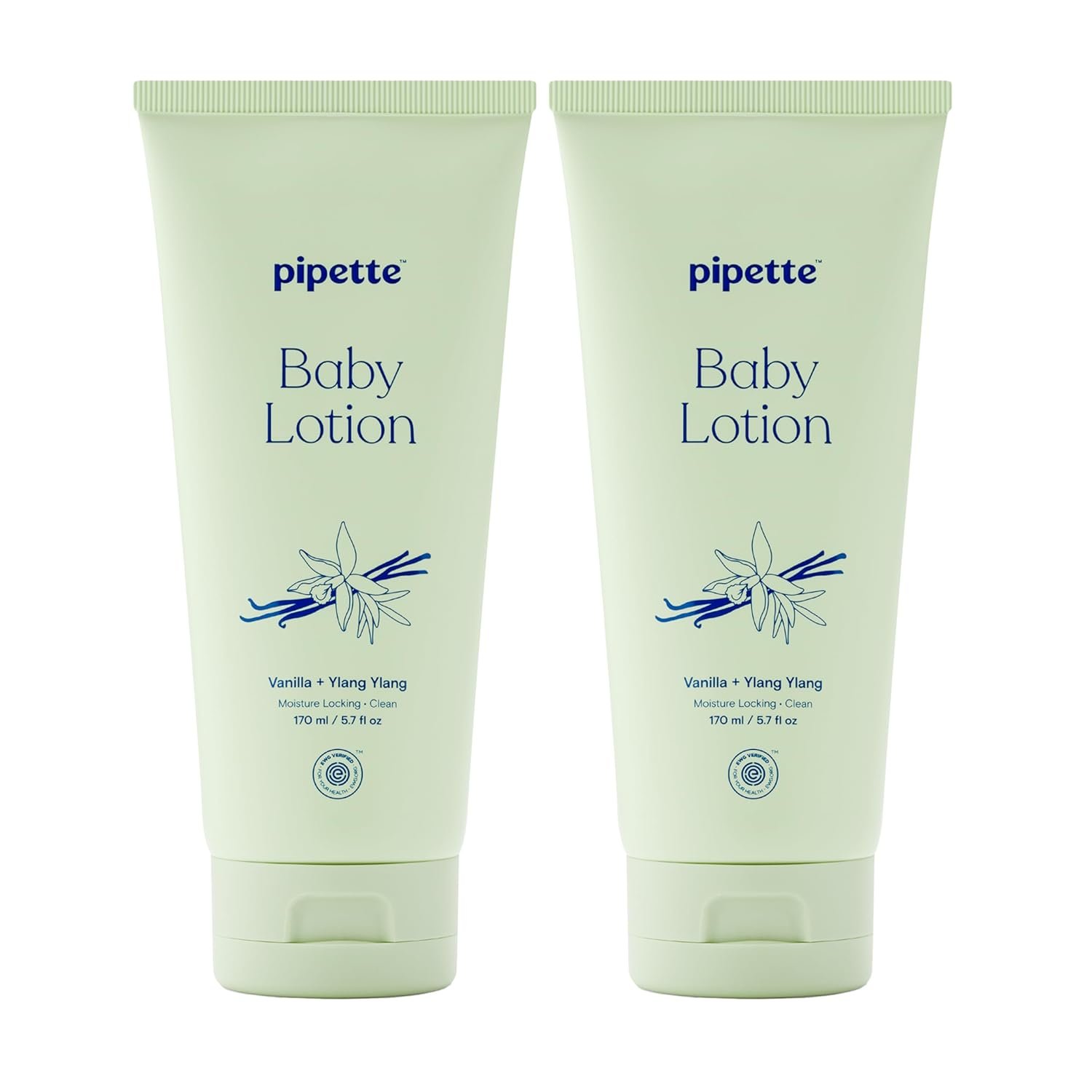 Pipette Baby Lotion, Vanilla + Ylang Ylang Scent, 5.7 fl oz (Pack of 2), Baby Lotion for Newborn, Sensitive Skin, and Kids, Non-Toxic and Hypoallergenic, Made with Ceramides