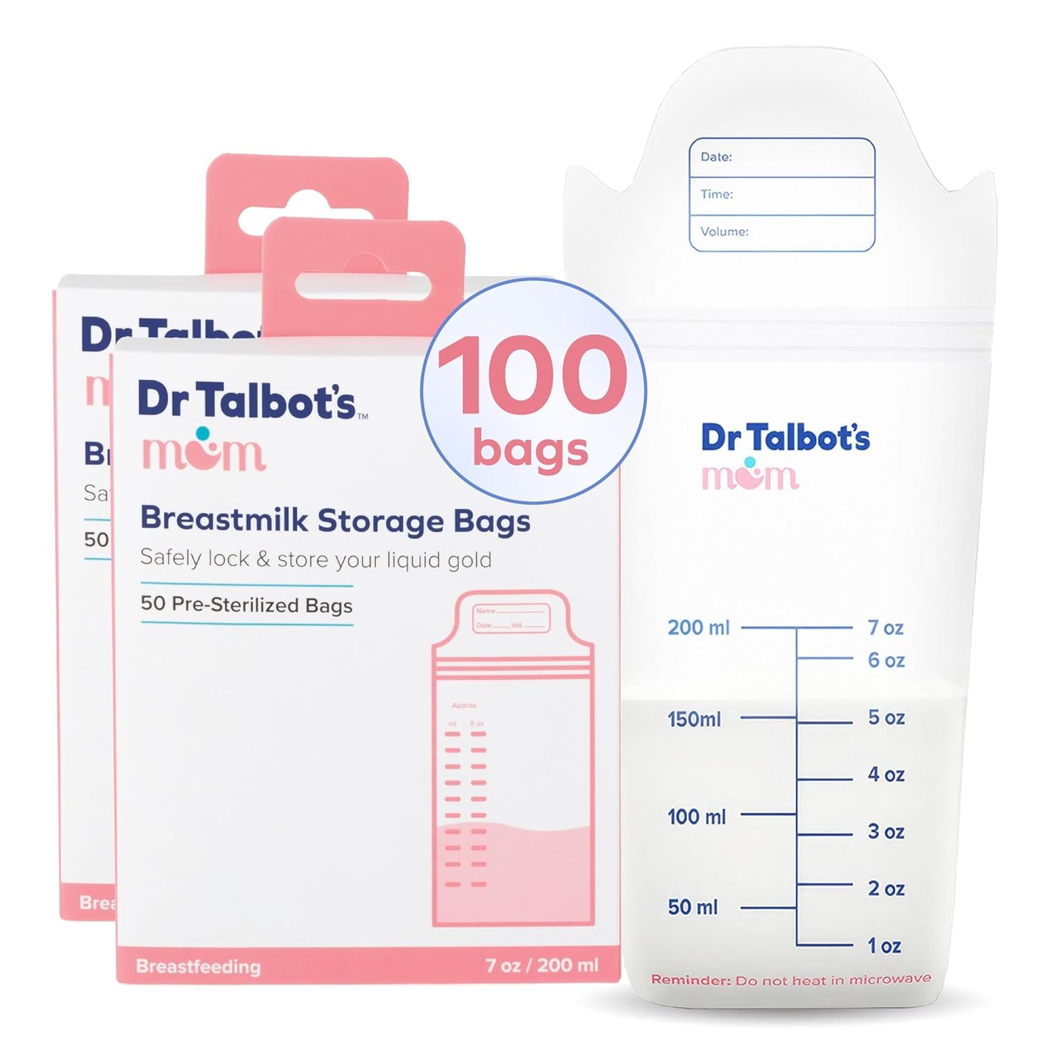 Dr. Talbot’s Mom MilkFresh Breastmilk Storage Bags – Postpartum Essentials for Moms on The Go – 100 Count Pre-Sterilized Bags
