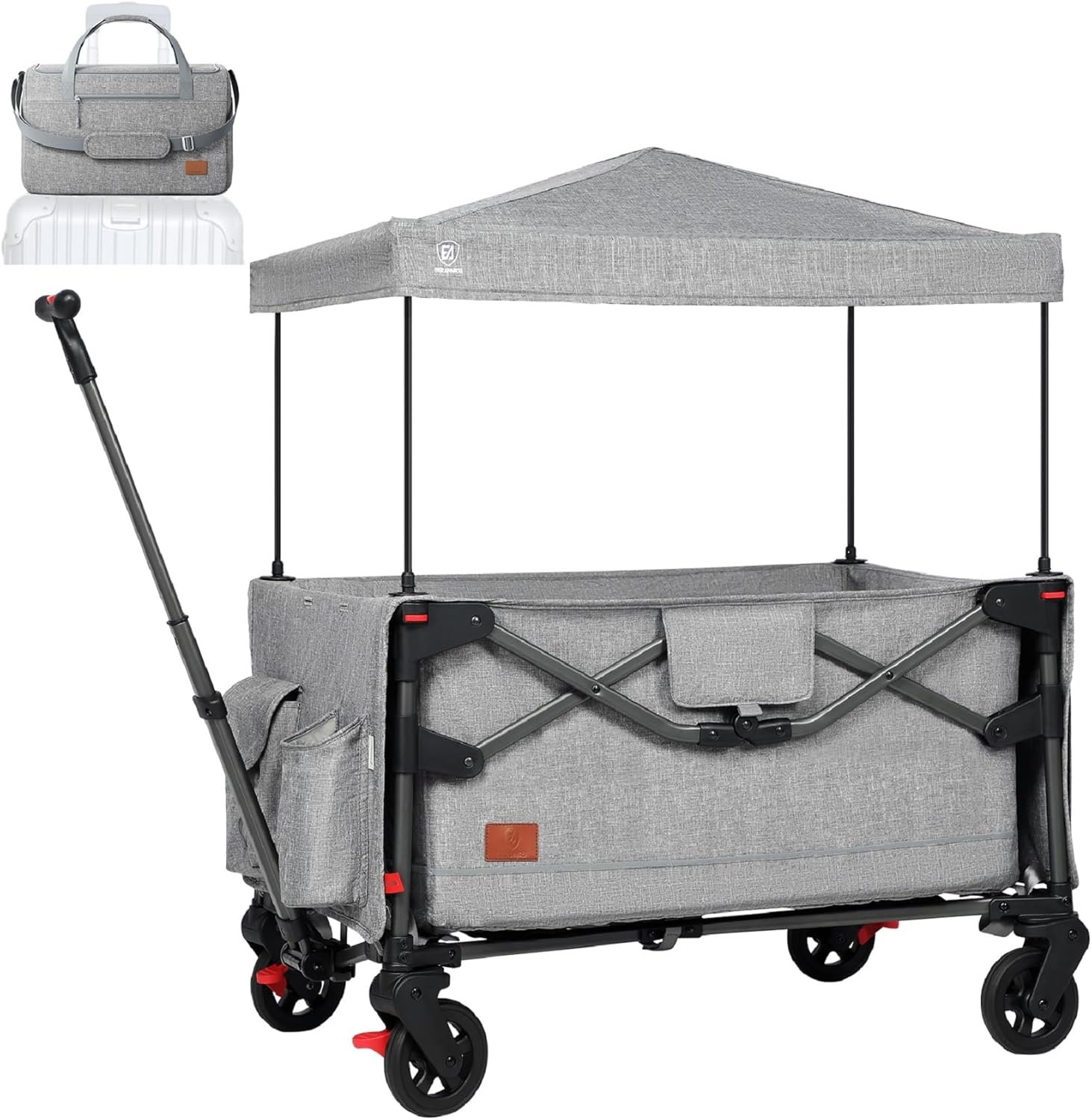 EVER ADVANCED Lightweight Foldable Travel Wagon Stroller for 2 Kids – Carry-on Airplane Size with Travel Bag – All-Terrain Wheels, 5-Point Harness – Portable Kids & Cargo Wagon for Zoo & Park