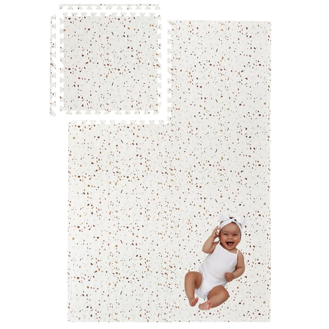 Clay Terrazzo Play Mat for Babies, Children and Toddlers, 4×6 Feet, Interlocking Foam Tiles, Soft Non-Toxic Foam