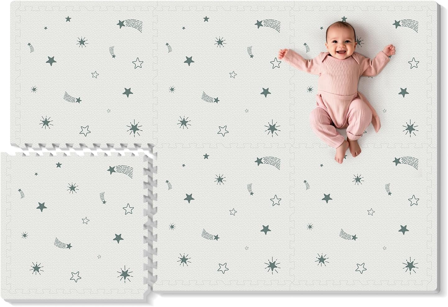 Foam Baby Play Mat, PIGLOG 72″x 48″ Baby Crawling Mat for Kids for Babies with Interlocking Floor Tiles, Toddler Playmat for Indoor and Outdoor, Easy to Clean Playroom Floor Mats, Starlight
