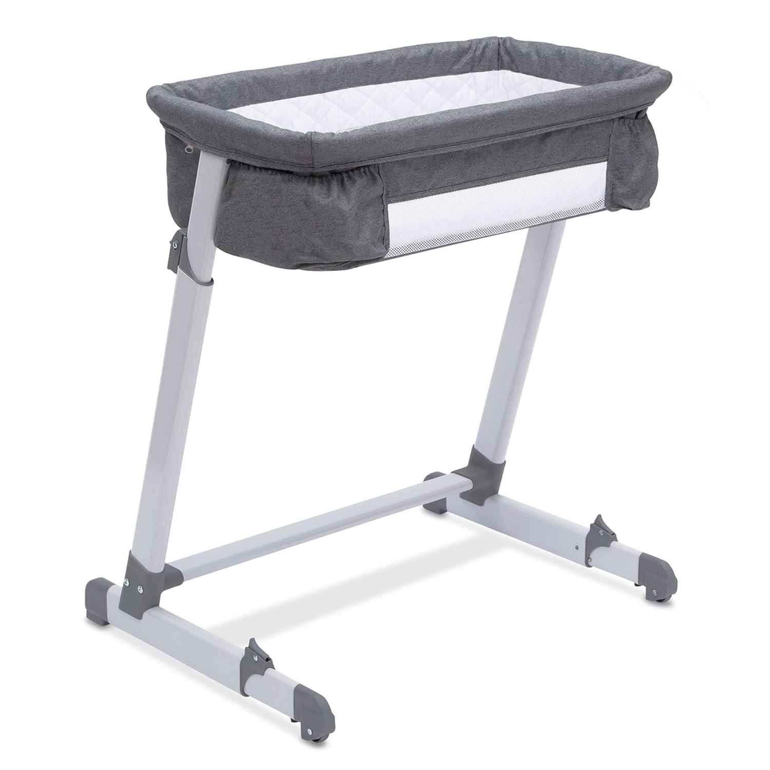Simmons Kids By The Bed City Sleeper Bassinet – Adjustable Height Portable Crib with Wheels & Airflow Mesh, Grey Tweed