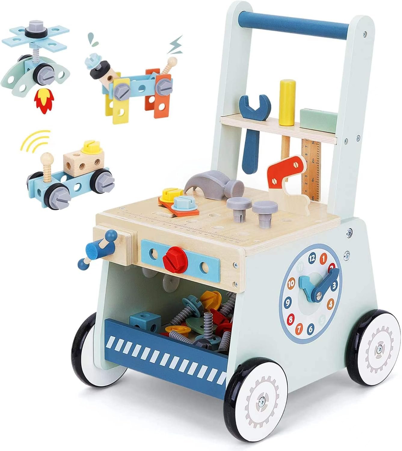 2-in-1 Baby Push Walker – Wooden Push Walker and Tool Toy for Babies – Toddler Learning Activity Walker for Girls Boys 1-3 Years – Educational and Sturdy Construction