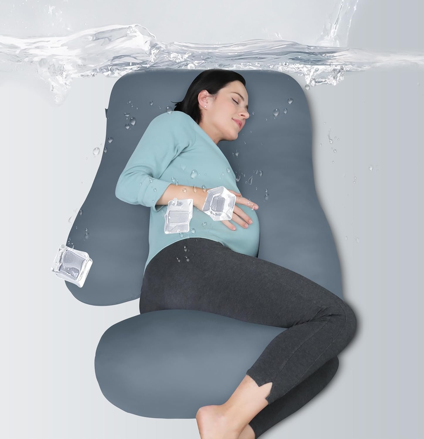 MOON PARK Pregnancy Pillows for Sleeping – U Shaped Full Body Maternity Pillow with Removable Cover – Support for Back, Legs, Belly, Hips – 57 Inch – Grey – Cooling Cover