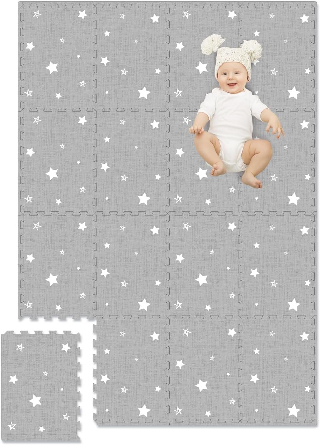 Extra Large Baby Play Mat – 4FT x 6FT Non-Toxic Foam Puzzle Floor Mat for Kids & Toddlers (Grey/White Star)