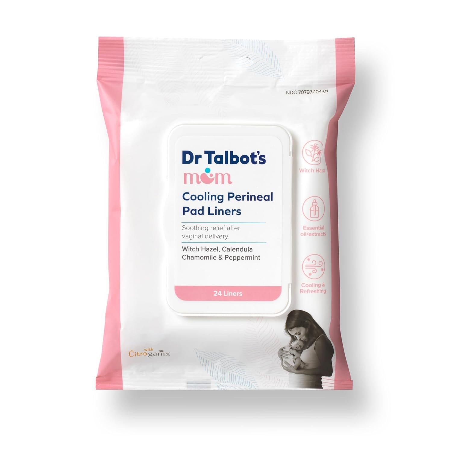 Dr. Talbot’s Mom Witch Hazel Perineal Pad Liners – Quick Cooling Relief for Postpartum Care – 24 Count