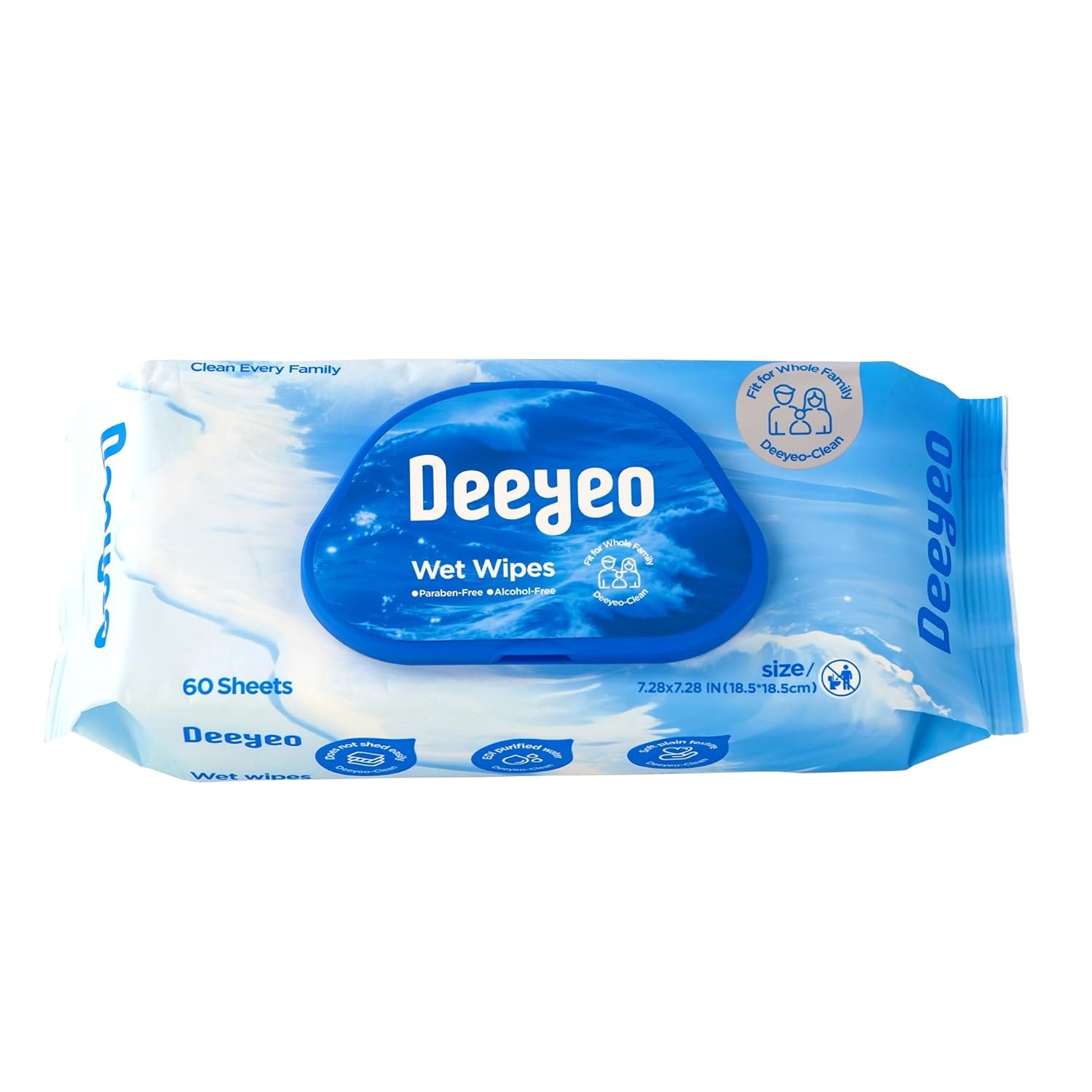 Unscented Baby Wipes for Sensitive Skin, Hypoallergenic & Alcohol-Free with 99% Water, 7.28” Large & Strong Diaper Wipes for Whole Family 1 Pack (60 Counts)