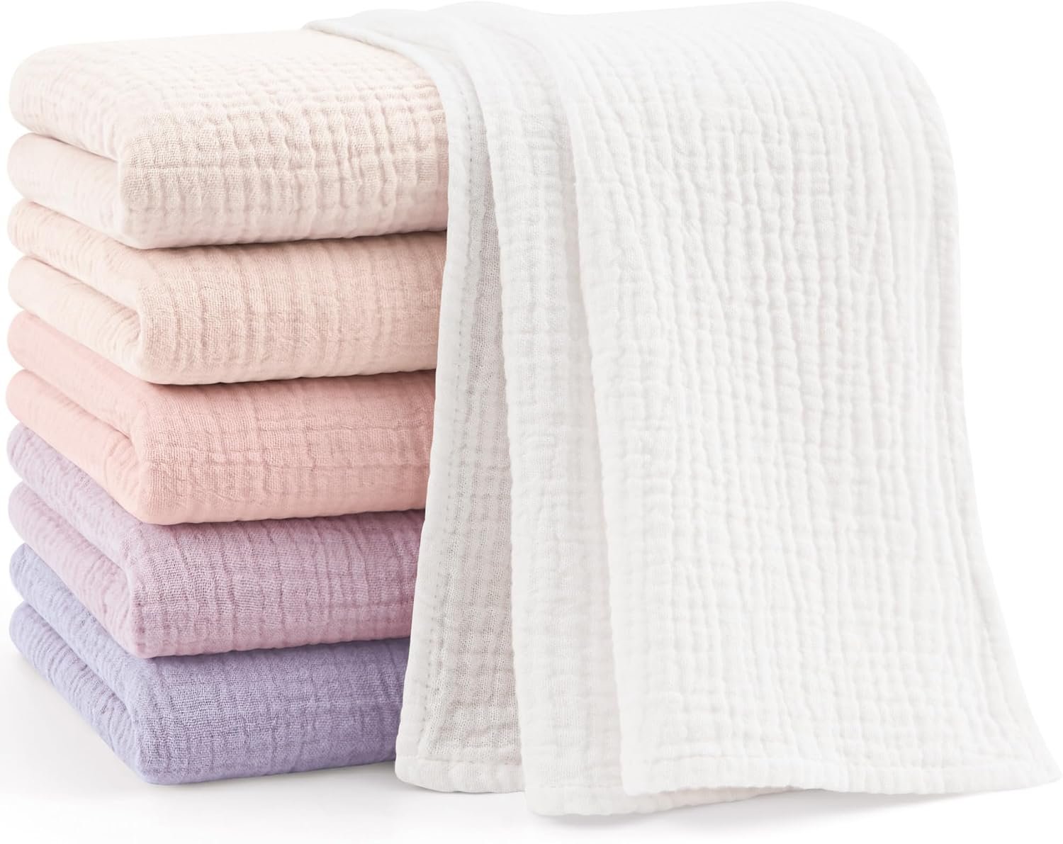 Bearmoss 6 Pack Large Muslin Burp Cloths, 100% Cotton Soft Baby Burping Cloths for Boy, Girl, 23.6″ X 23.6″ Absorbent Milk Spit Up Rags, Newborn Essentials (Pink Purple)