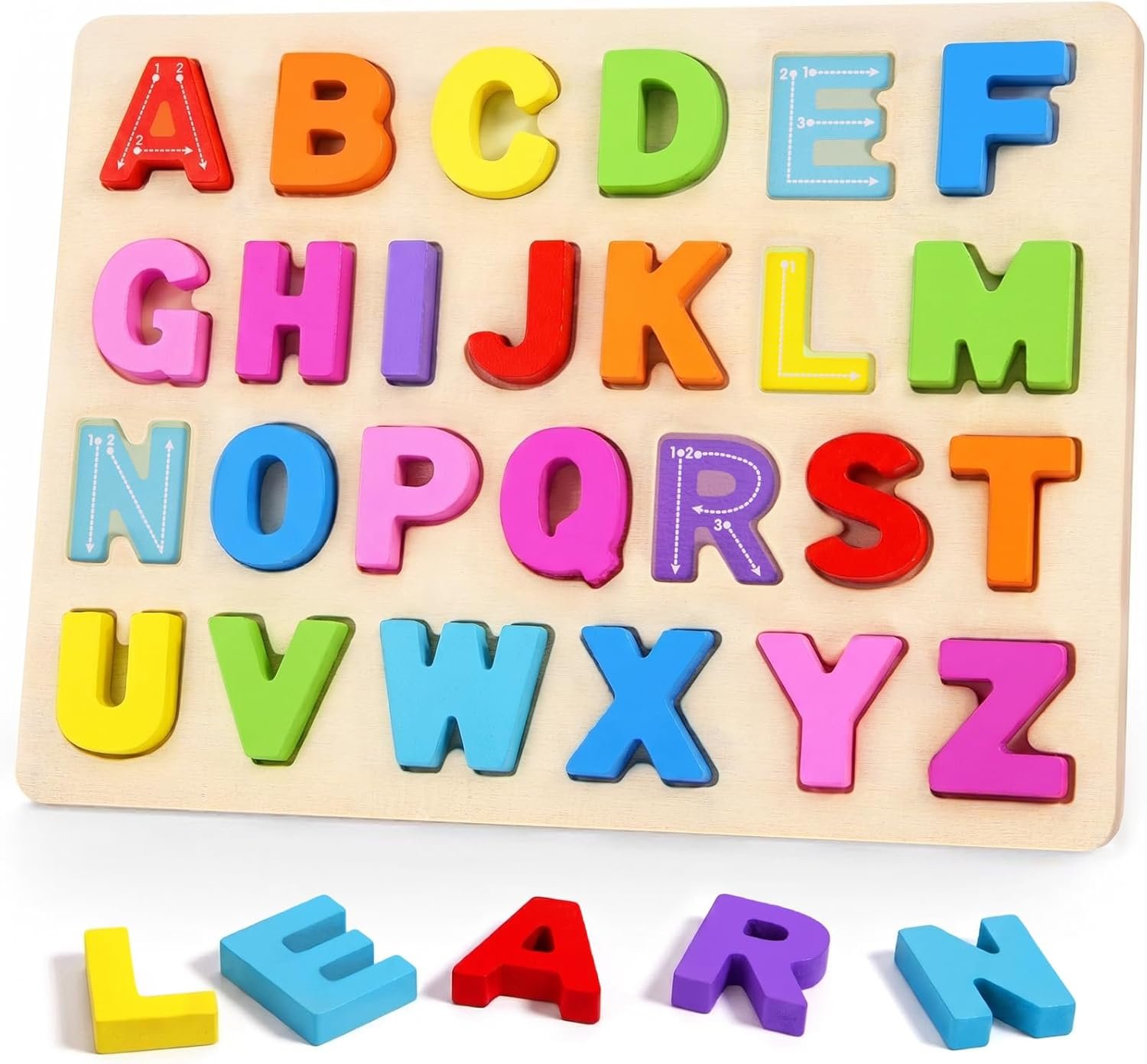 Attmu Alphabet Puzzles Wooden Puzzles for Toddlers Toy, Shape ABC Puzzle Alphabet Learning Toys Preschool Educational Toys Gift for Girls Boys