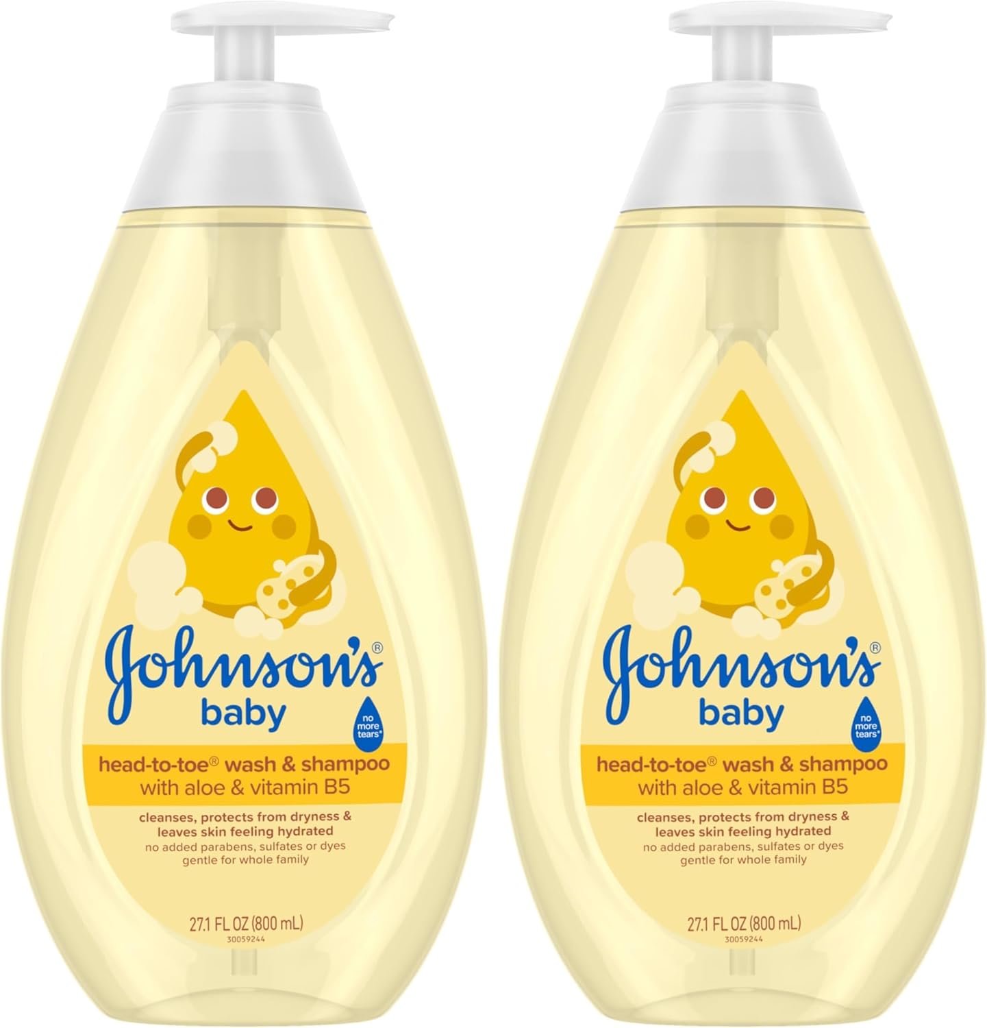 Johnson’s Head-to-Toe Gentle Tear-Free Baby & Newborn Wash & Shampoo, Sulfate-, Paraben- Phthalate- & Dye-Free, Hypoallergenic Wash for Sensitive Skin & Hair, 27.1 fl. Oz (Pack of 2)
