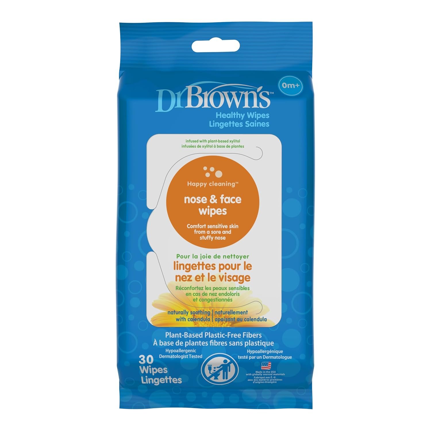 Dr. Brown’s Nose and Face Healthy Wipes, Safe Cleaning and Moisturizing for Babies and Toddlers, Hypoallergenic for Sensitive Skin, 30 count, 1-Pack (Packaging May Vary)