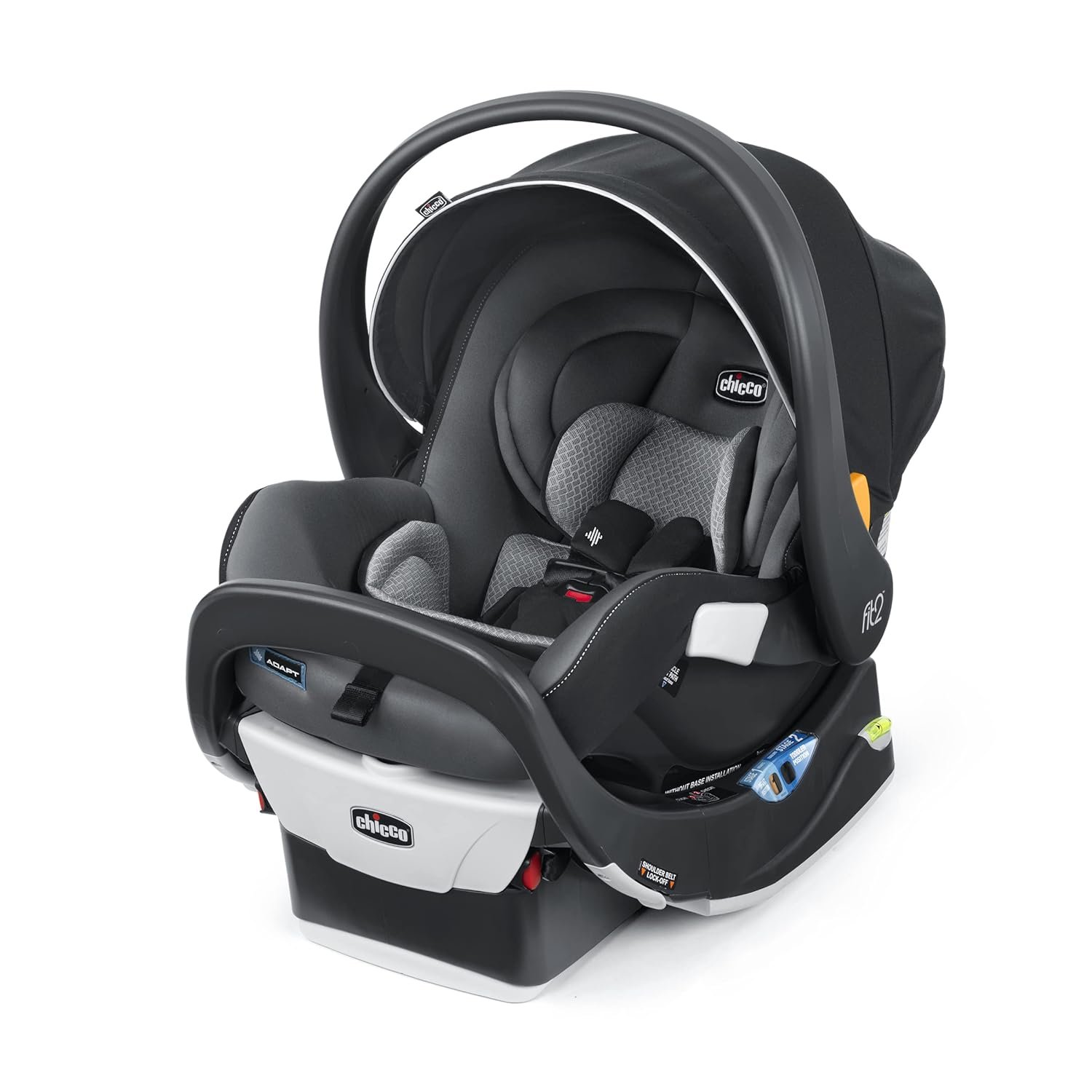Chicco Fit2® Adapt Infant and Toddler Car Seat and Base, Rear-Facing Seat for Infants and Toddlers 4-35 lbs., Includes Infant Head and Body Support, Compatible with Chicco Strollers | Ember/Black