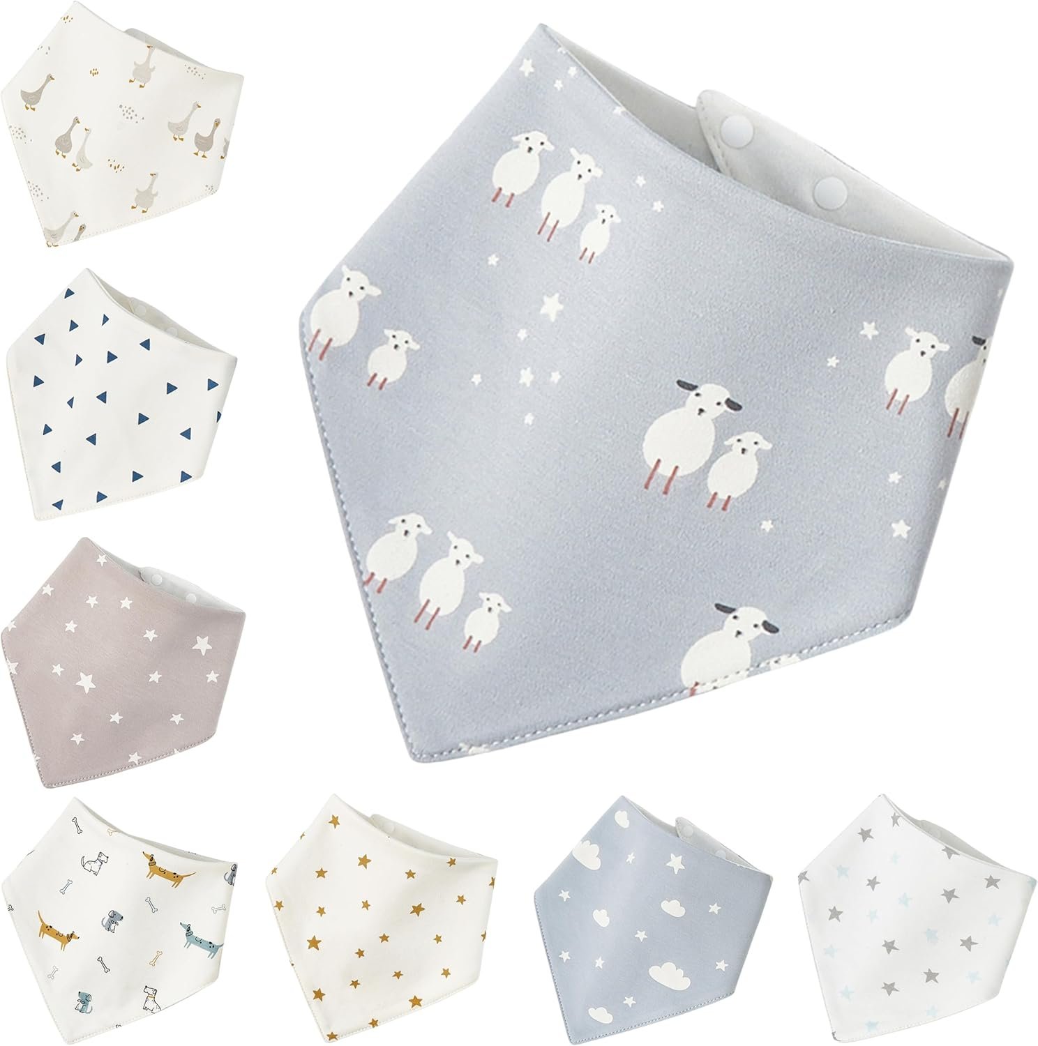 Baby Drool Bibs, 3-Layer Waterproof and Soft Cotton Bibs for Drooling and Teething, 8/10-Pack for Newborn to 24-Months
