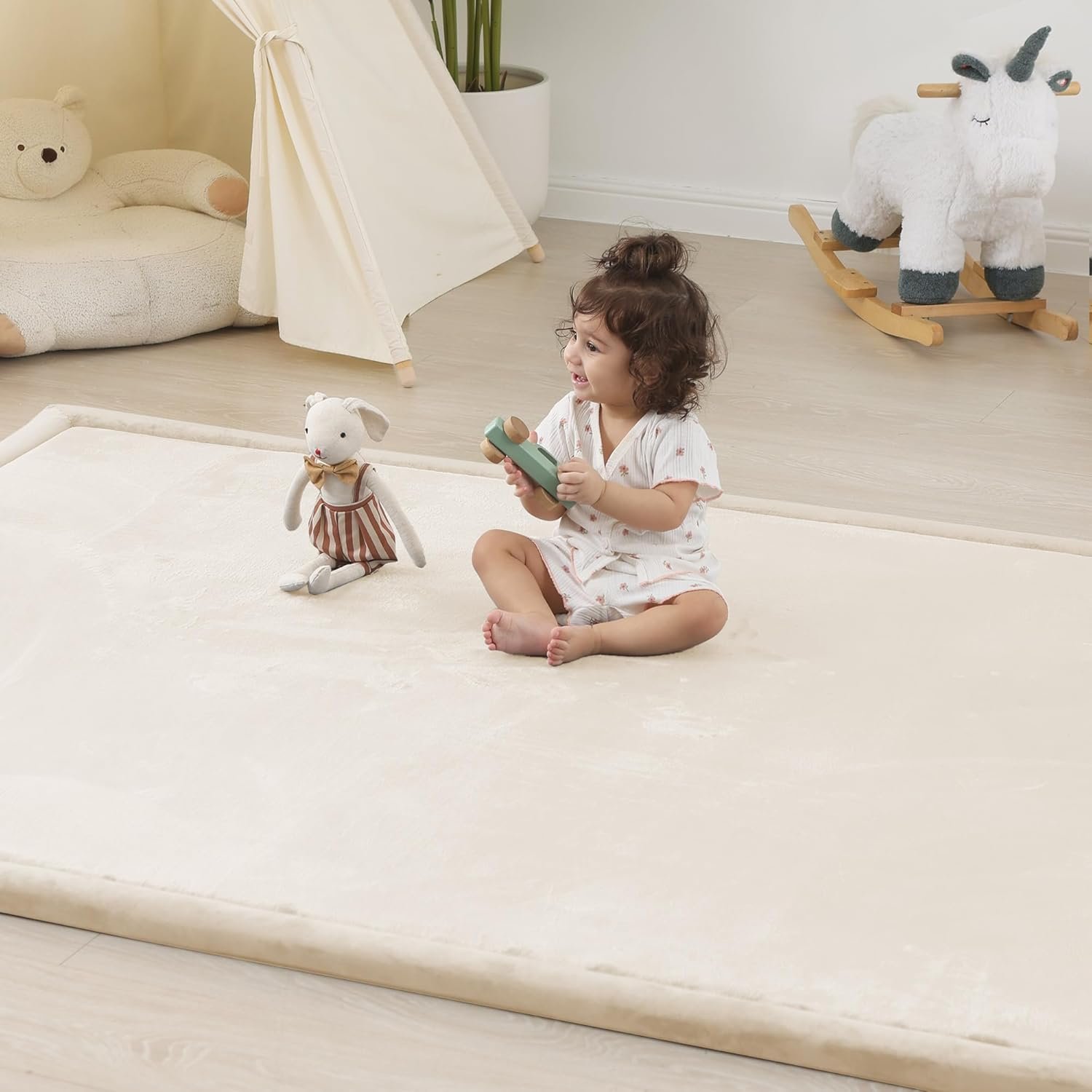 1.5″ Thick Baby Play Mat for Floor Tummy Time, 59″x 79″ Pro Soft Baby Activity Playmats Playroom, Easy Care with Non-Slip Safe for Infant Toddler Kids Crawling(Beige)