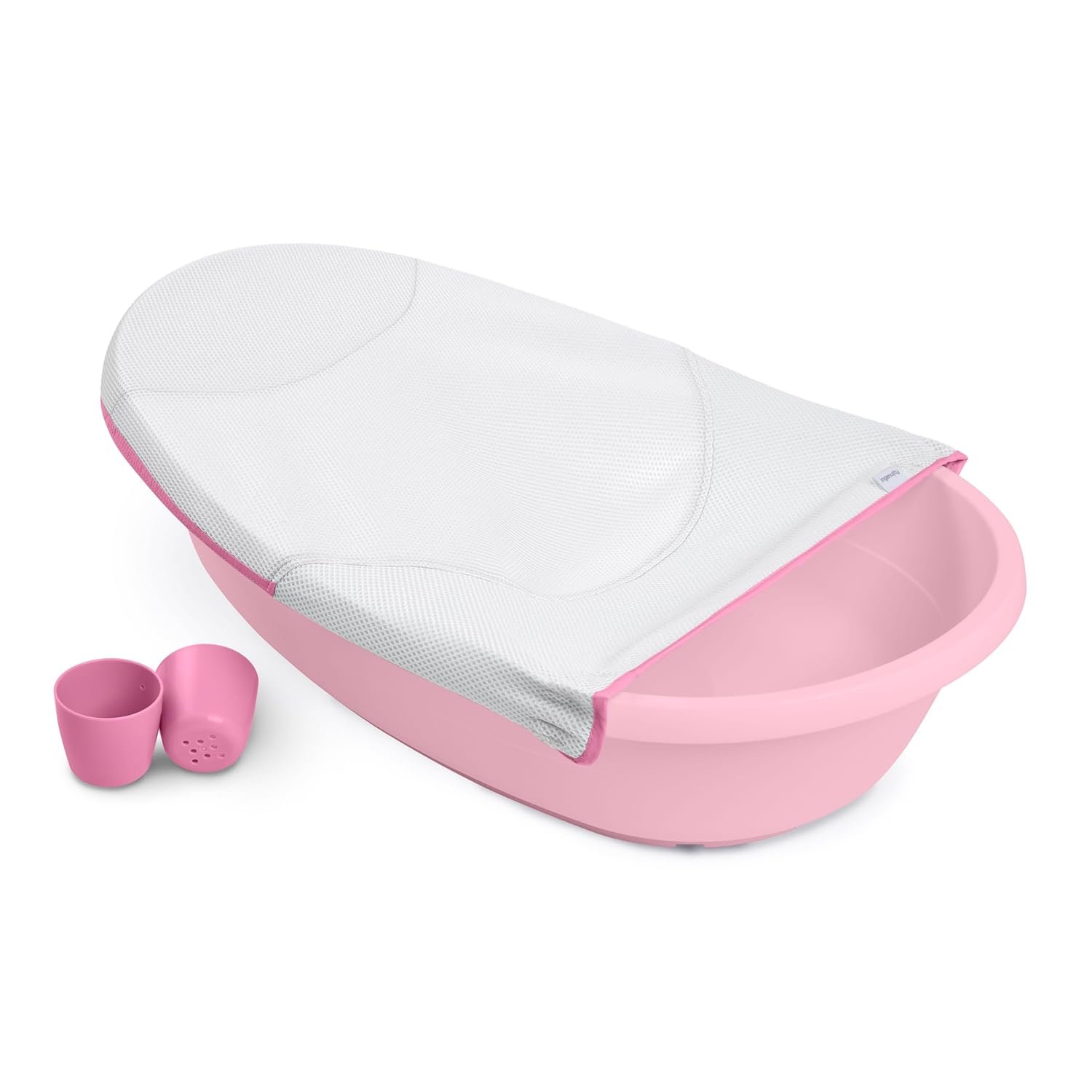 Ingenuity Room to Soak 4-in-1 Baby Bath Tub in Pink, Newborn to Toddler, Adjustable Full Coverage Sling, Supportive Seat, Includes 2 Pour & Rinse Cups, Easy Release Drain Plug, 0M+