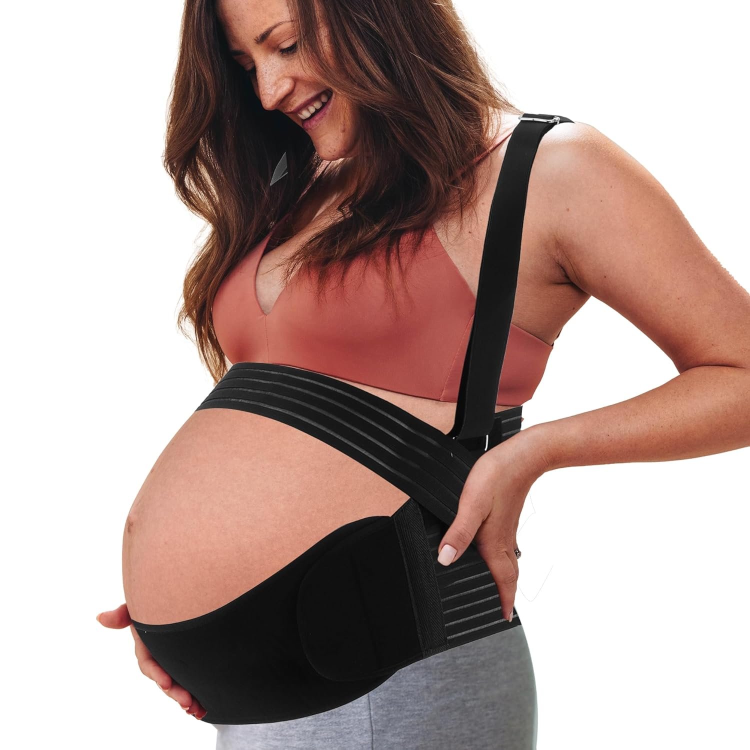 Pregnancy Belly Band, Shoulder Strap Belly Support Brace, Pregnancy Support Belt, Abdominal Binder, for Abdomen, Pelvis, Black, X-Large, 1 Set