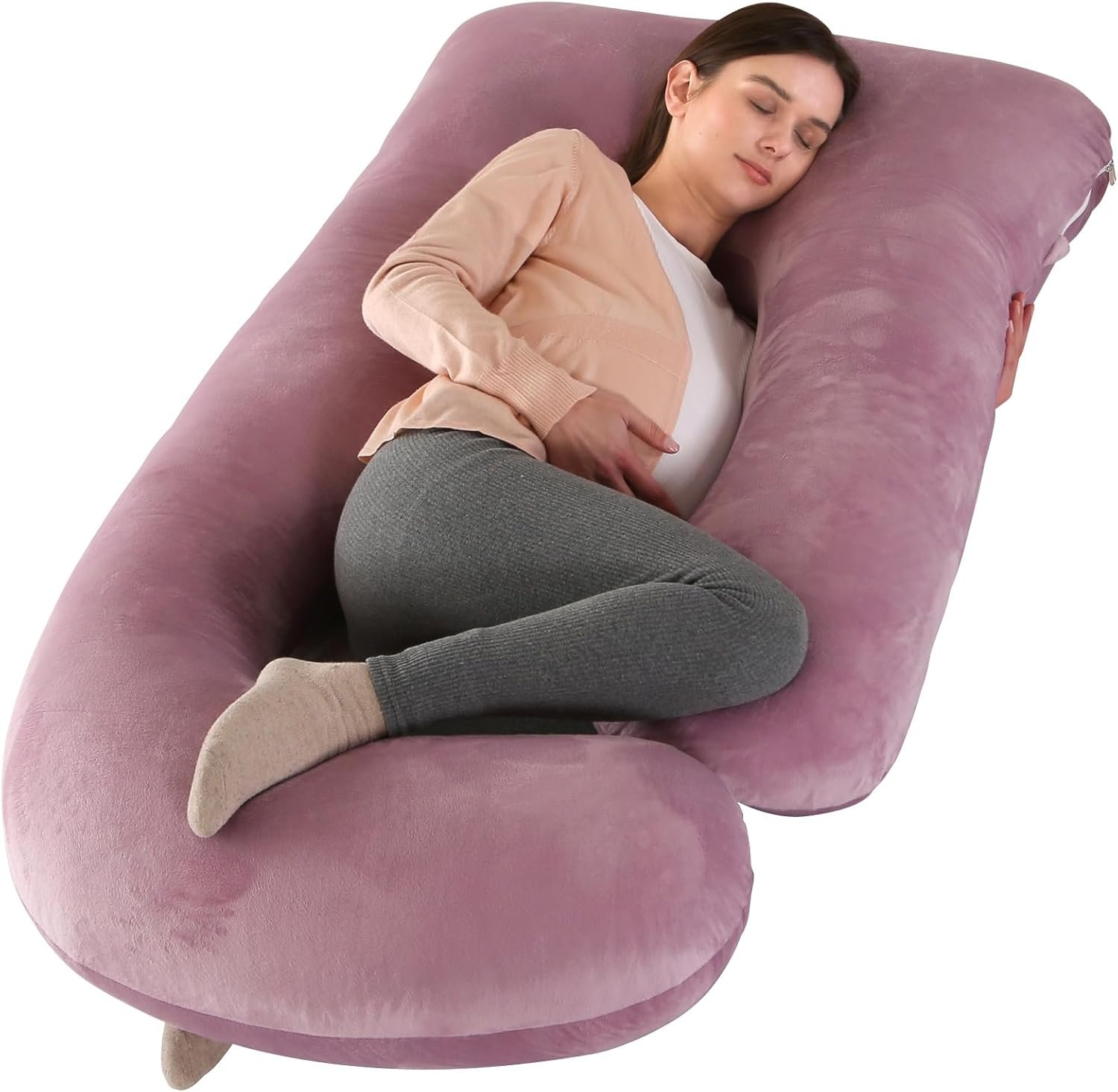 Victostar Pregnancy Pillow,57 inches U Shaped Maternity Pillow with Removable Cover Full Body Pillow Support for Back, HIPS, Legs, Belly (Cameo)
