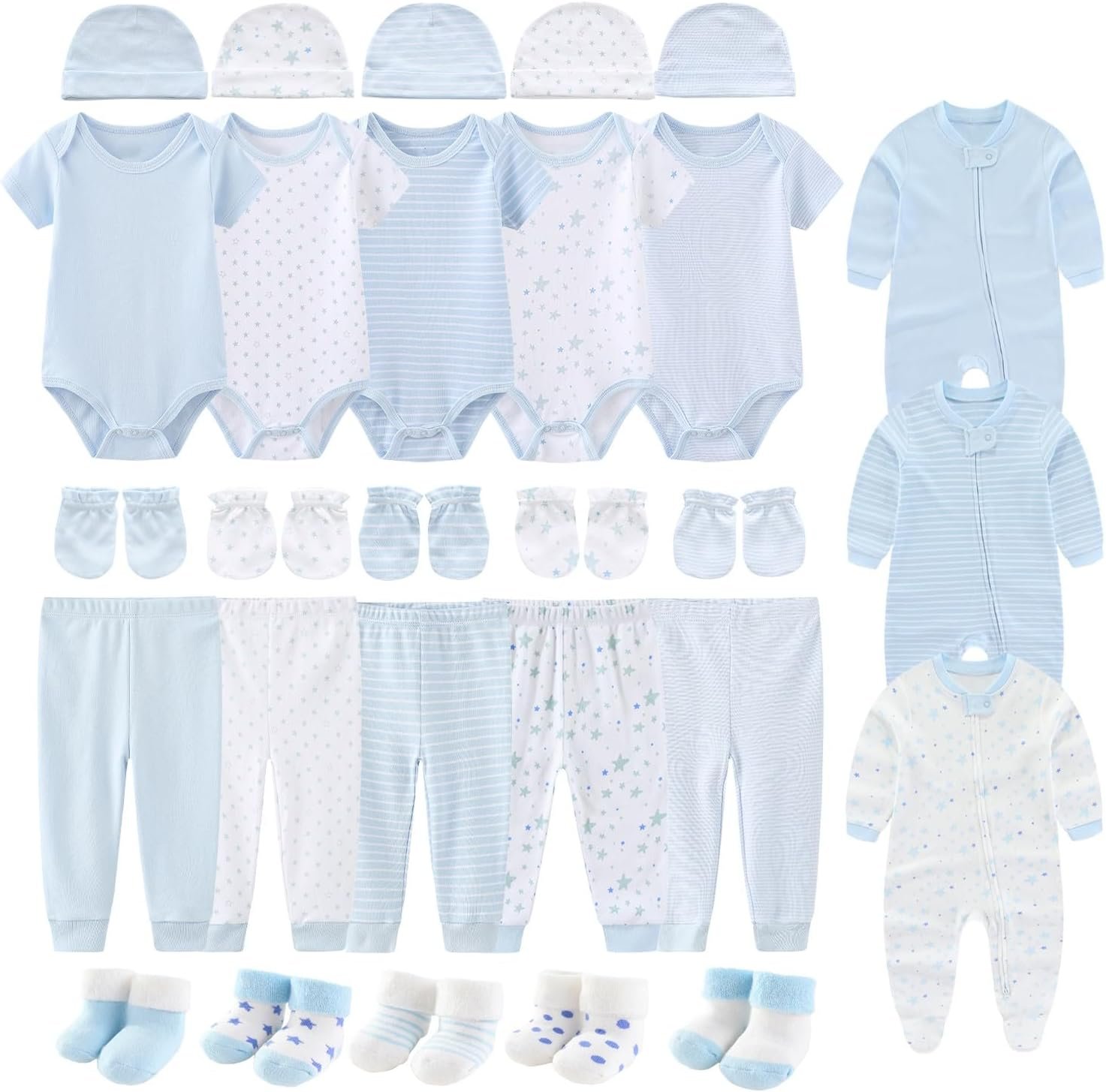 28 Pack Unisex Baby Layette Set Boy Girl Pants+Rompers+Short Sleeve Bodysuits+Hats+Gloves+Socks New Born Outfit