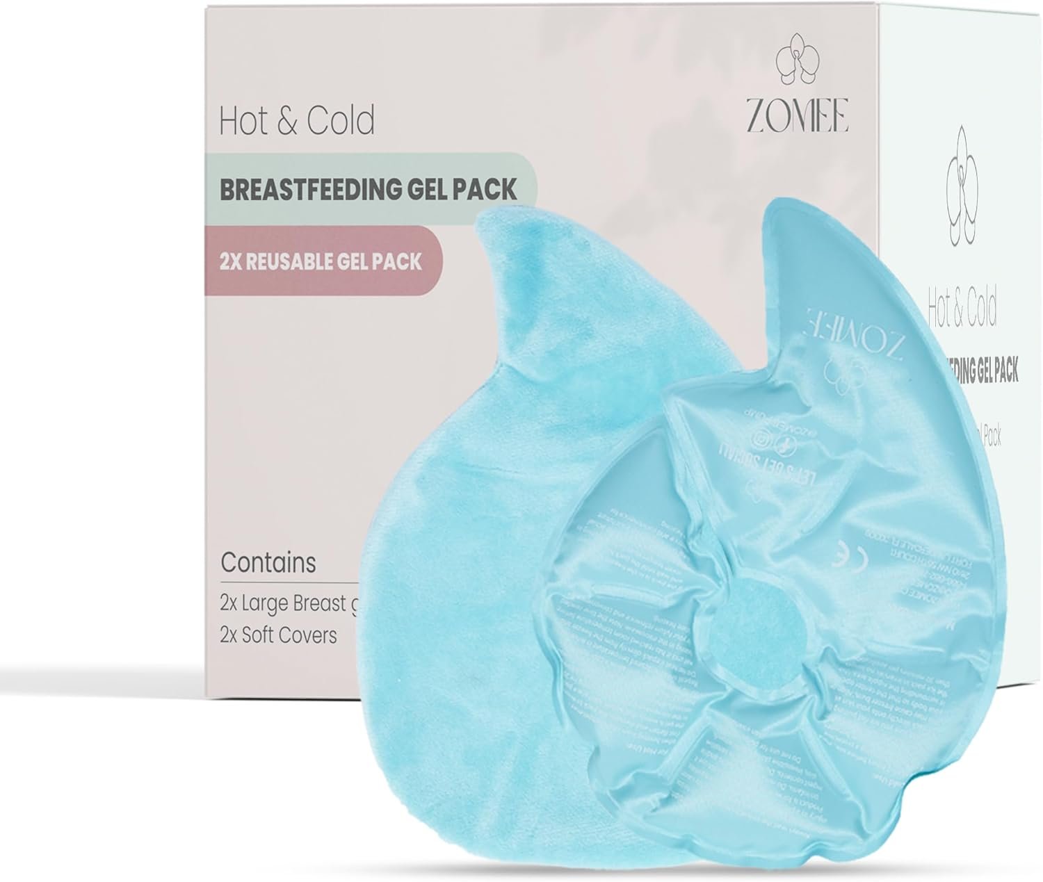 Zomee Hot & Cold Breast Therapy Packs – Reusable Gel Pads for Nursing Pain Relief, Breastfeeding Support, Engorgement & Clogged Ducts – Postpartum Recovery Essentials for New Moms (2-Pack)