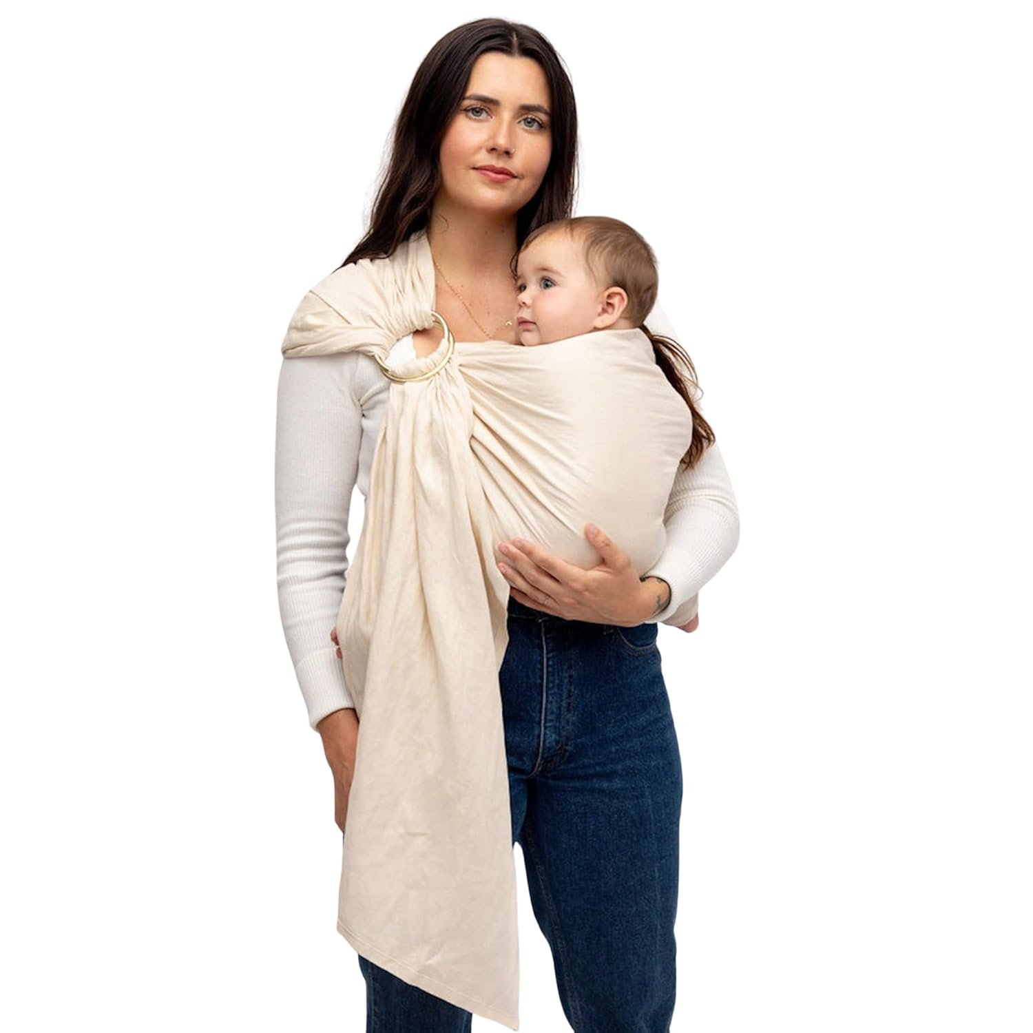 WildBird – Ring Sling Baby Carrier – 0-36 Months (up to 35 lbs) – Standard (74″) Sparrow & Bronze Ring – Front, Hip or Back Carry – Adjustable Fit – Natural Linen – Baby Essentials – New Mom Gifts