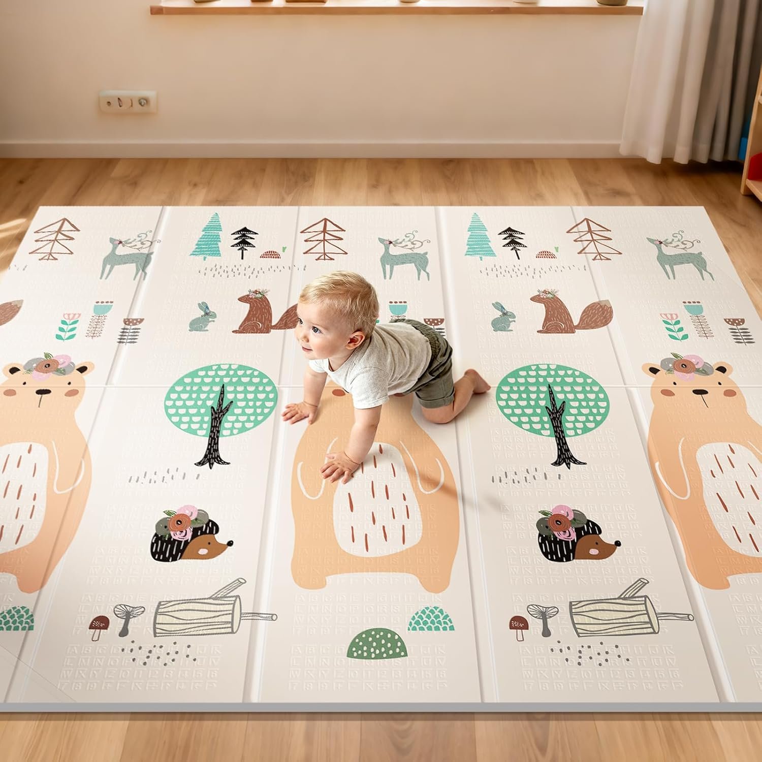 UANLAUO Baby Play Mat,79″x 71″ Large Mat for Floor,Reversible Floor Mat,Foam Thick&Waterproof,Foldable Playmats for Babies and Toddlers,Anti-Slip for Baby Crawling,Non-Toxic Tummy Time(Bear)