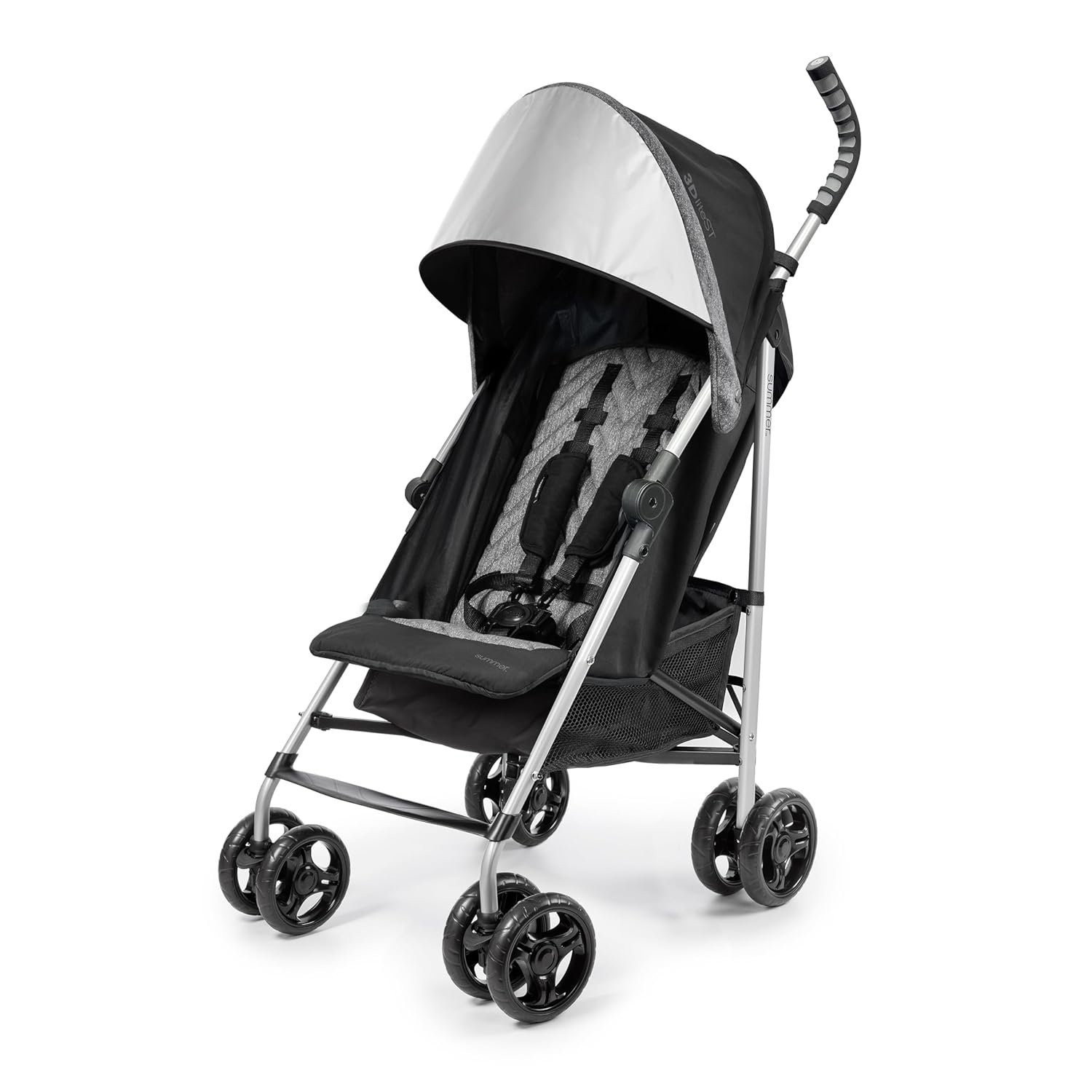 3Dlite ST Convenience Stroller, Black & Gray – Lightweight Stroller with Steel Frame, Large Seat Area, Multi-Position Recline, Large Storage Basket – Infant Stroller for Travel and More
