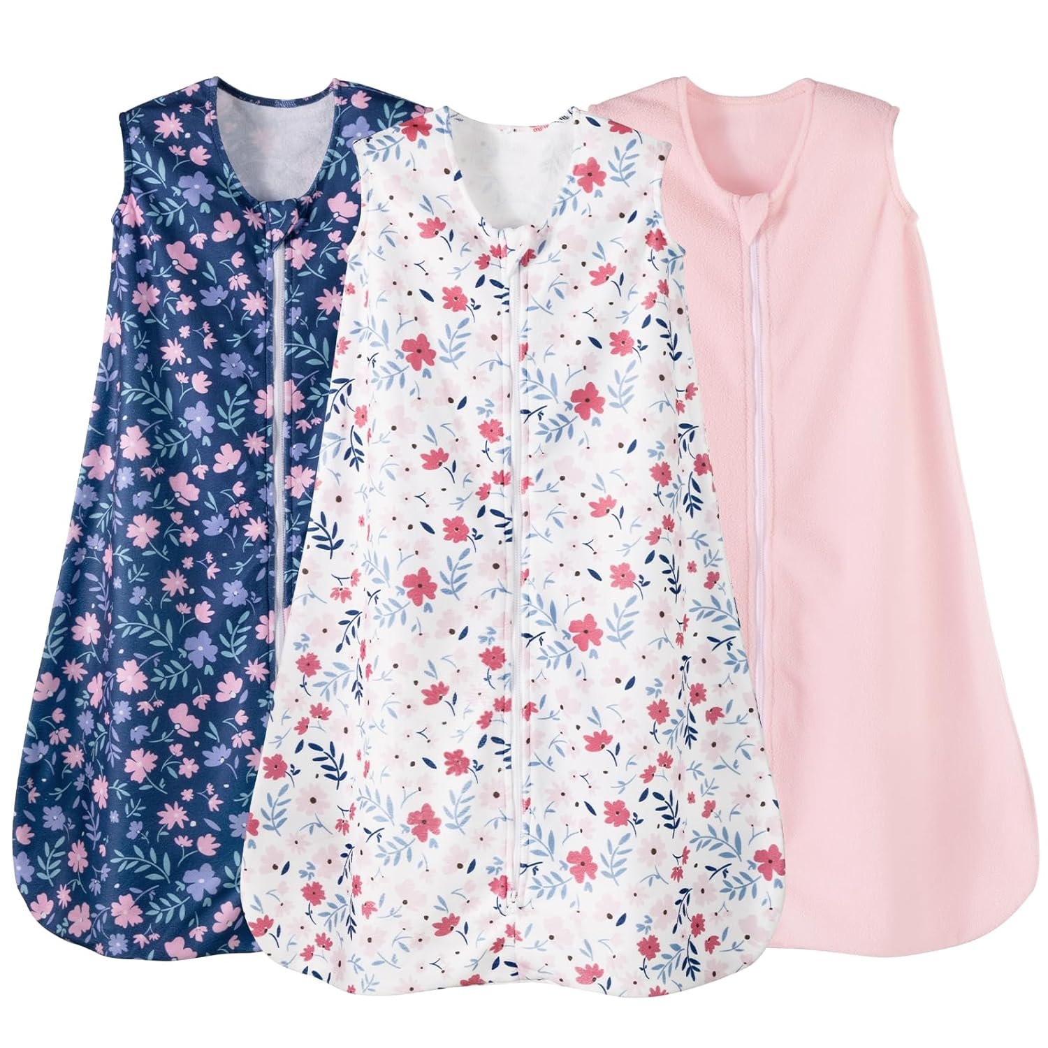david’s kids 3 Pack Warm Micro Fleece Baby Sleep Sack 0-6 Months, Soft Baby Wearable Blankets with 2-Way Zipper, Comfy Winter Sleeping Bags for Infant Newborn Girls Neutral, Small Size, Floral