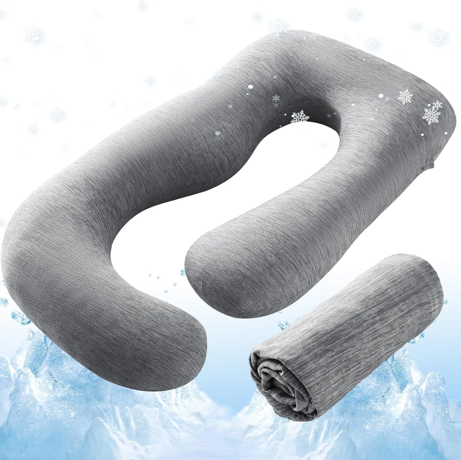 Sasttie Cooling Pregnancy Pillow Cover, 57-inch U Shaped Pregnancy Pillow Case, Fits 55 to 57 Inch Maternity Pillow, Grey (No Pillow Insert)