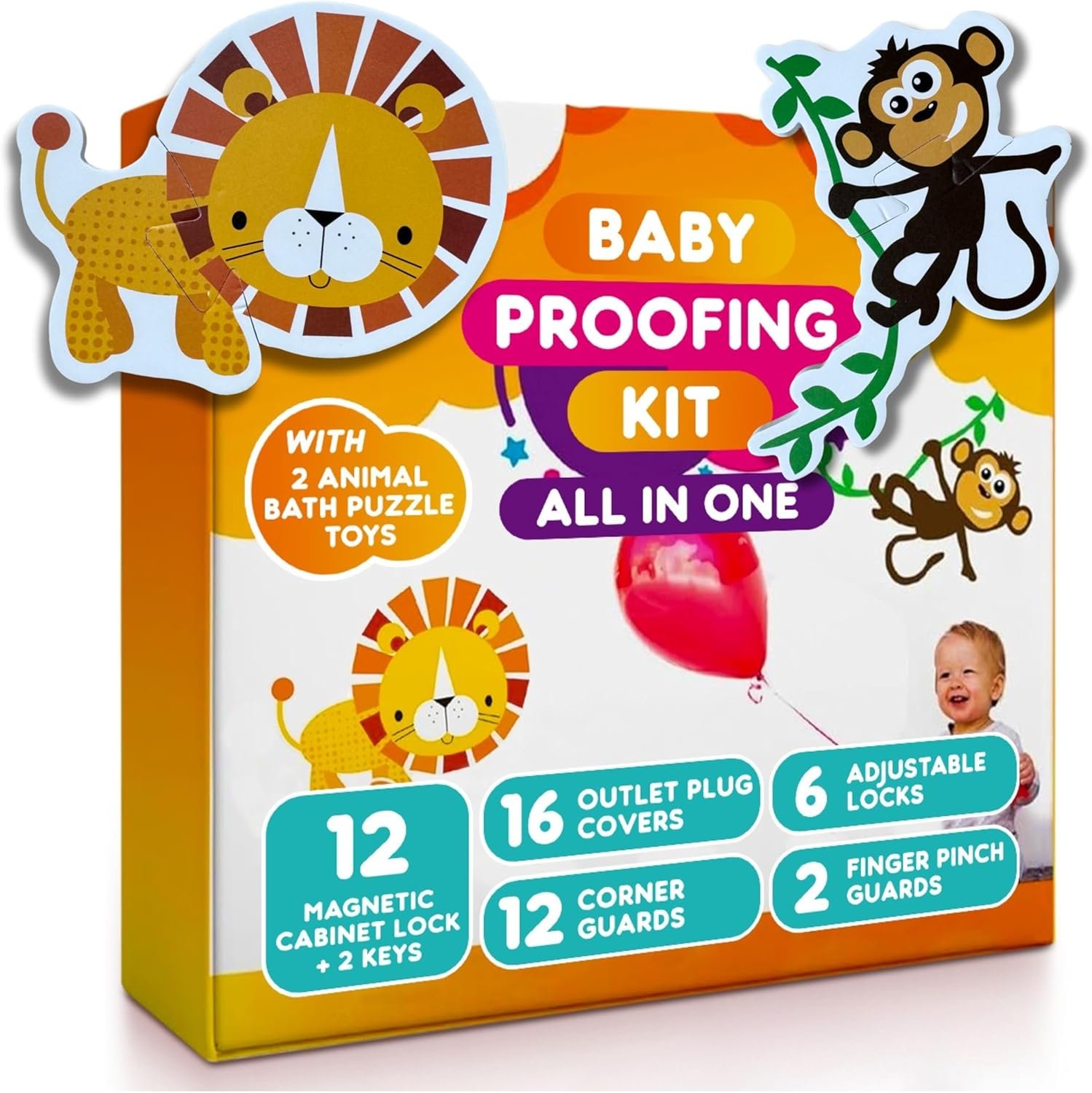 Child Safety Kit – 67 Pack Baby Proofing Essentials | Magnetic Cabinet Locks, Power Point Outlet Covers, Clear Corner Protectors, Strap Locks, Finger Pinch Guards | Bonus Bath Toys