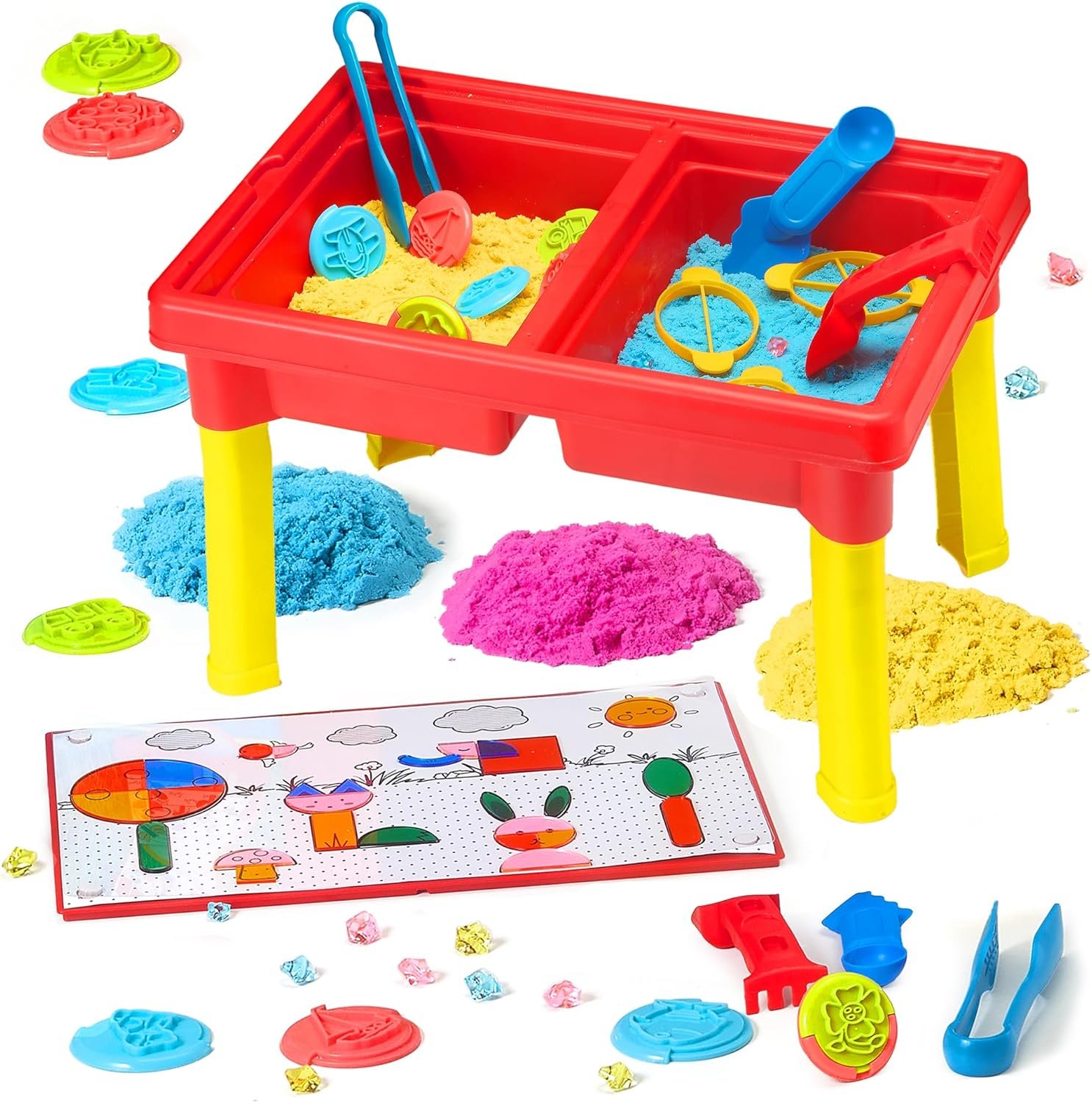 Carolart Sensory Table with Sands, Sand & Water Play Table for Kids，Indoor and Outdoor Activity Table, Sensory Bin Toys for Toddlers 3 4 5 6 7，17×11.5×10.2 Inches