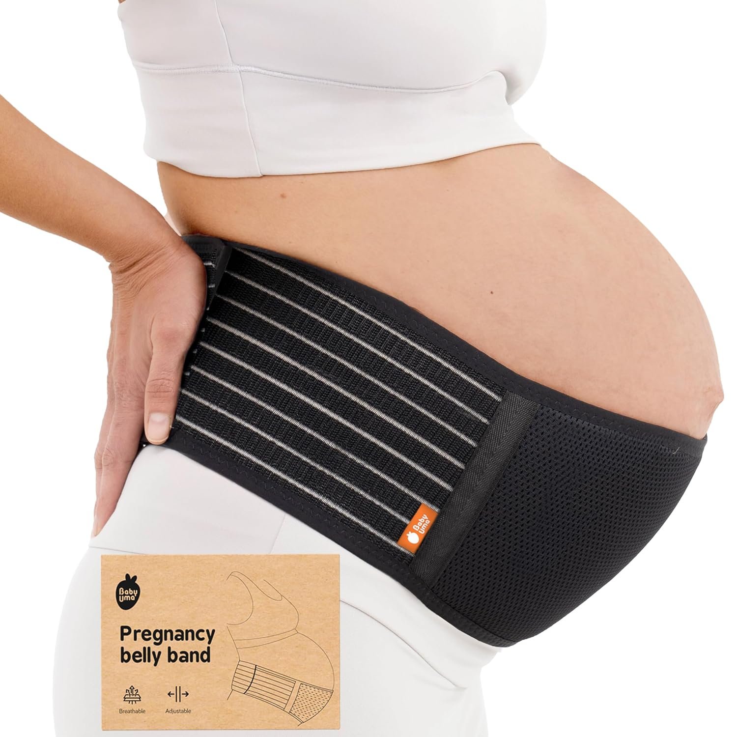 Baby Uma Pregnancy Belly Band – Breathable & Lightweight Belly Bands for Pregnant Women, Maternity Belly Band with Velcro Side Fastener & Adjustable Compression from 27.5 to 55 inches (M/L)