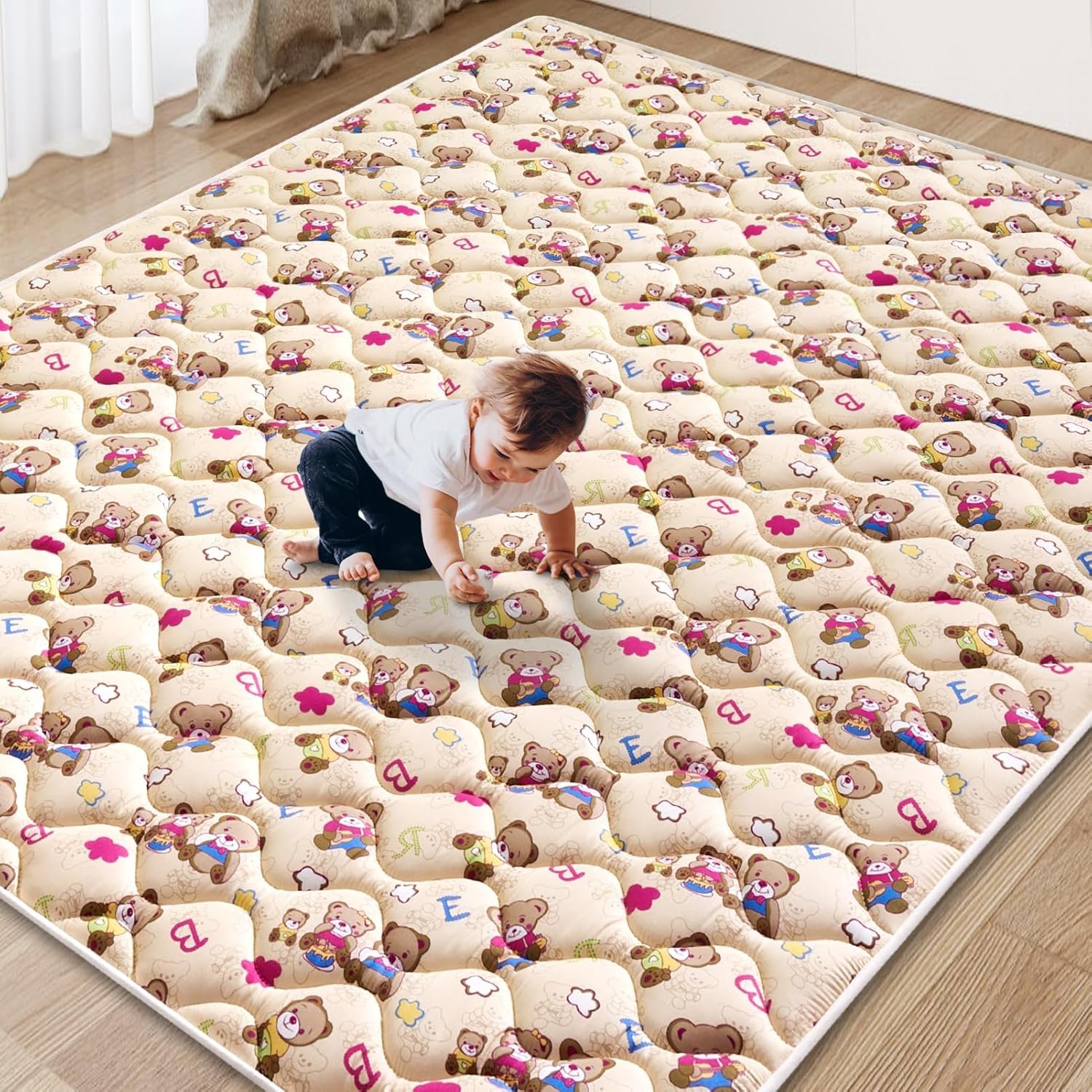 Baby Play Mat – 71″ X 59″,Premium Thicker Foam Machine Washable, Extra Large Anti-Slip Soft Cushioning Foam Playmats for Babies and Toddlers, Foldable Baby Crawling Mat for Playpen
