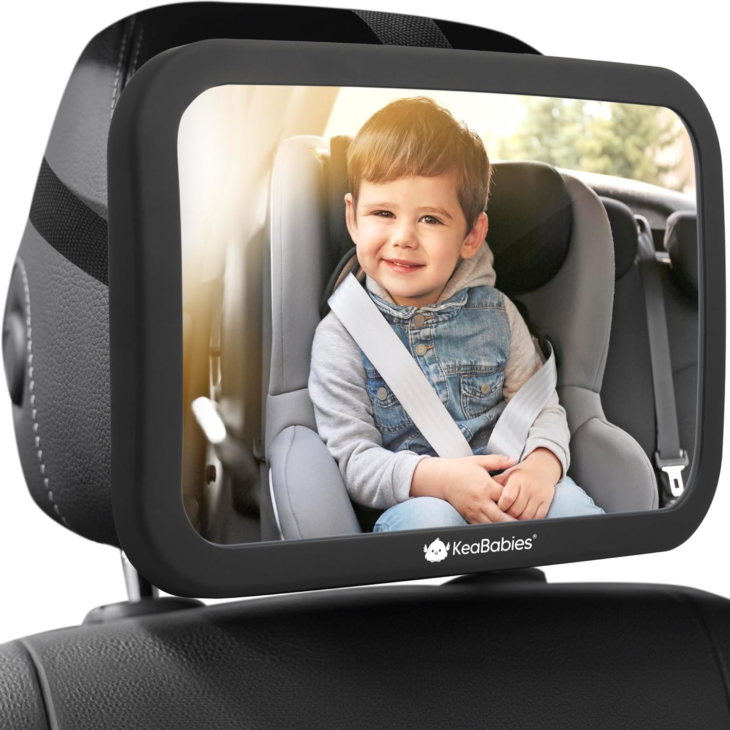 KeaBabies Baby Car Seat Mirror – Wide Shatterproof Backseat Infant Car Mirror for Baby Rear Facing, Crystal Clear View, Travel Accessories, Easy Install & Adjust for Removable Headrest (Matte Black)