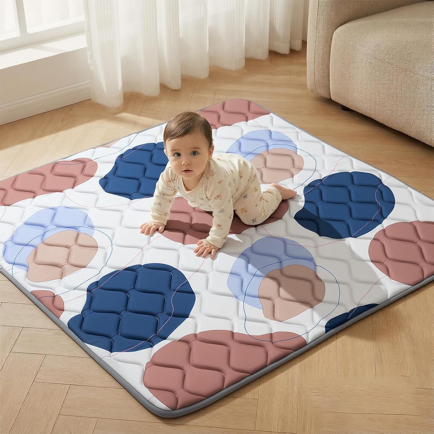 UBRAVOO Baby Play Mats, Crawling Playpen Mat, Thicken Soft Padding Foam Playmatfor Babies and Toddlers Infants, Foldable Crawling Mats, Non-Slip & Machine Washable(50″ X 50″, Color Blocks)