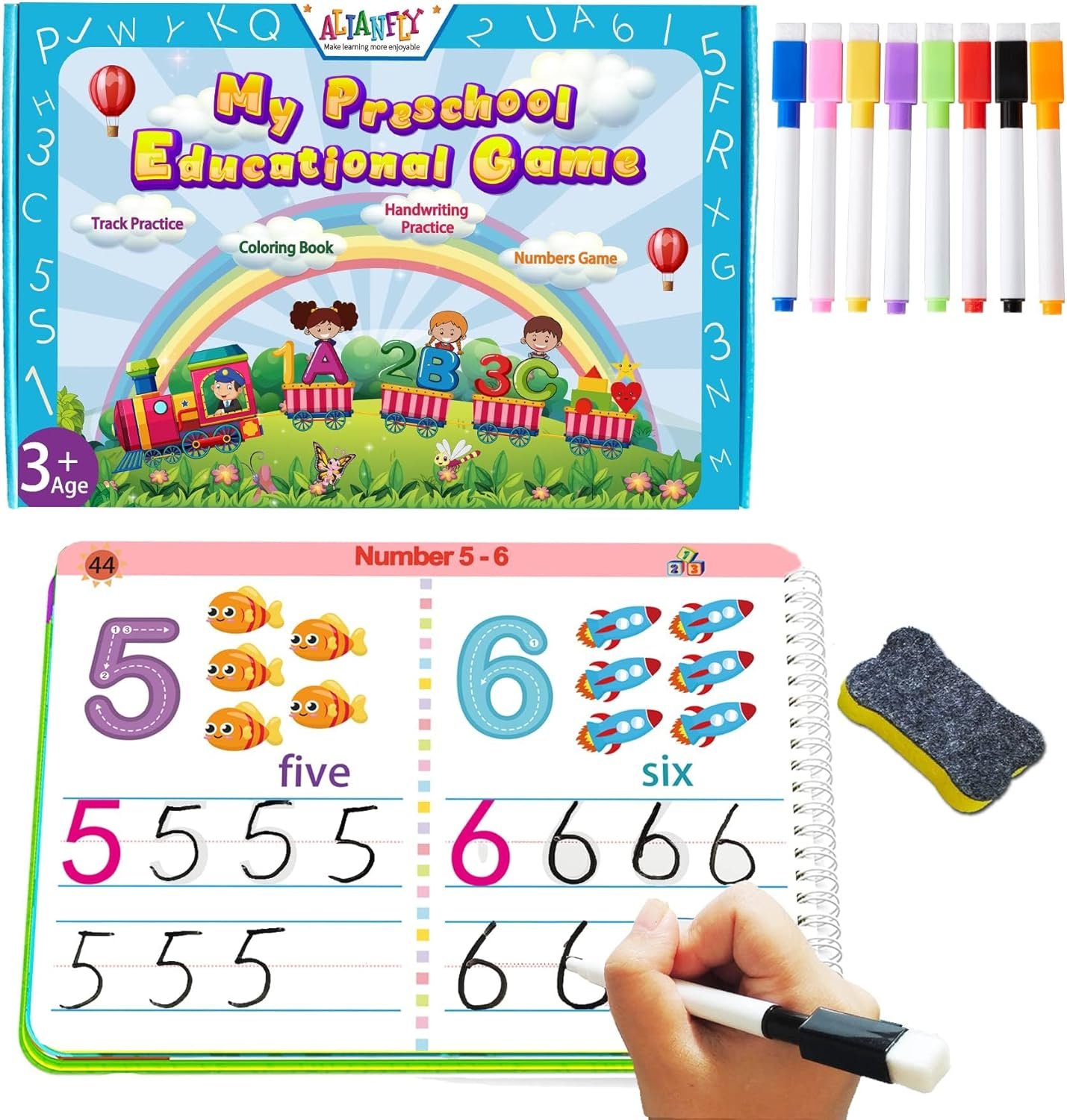 ALIANFLY Preschool Learning Activities Educational Workbook – Toddler Prek Montessori Handwriting Practice Activity Tracing Toys Busy Book for Kids, Autism Learning Materials and ABC Learning Book