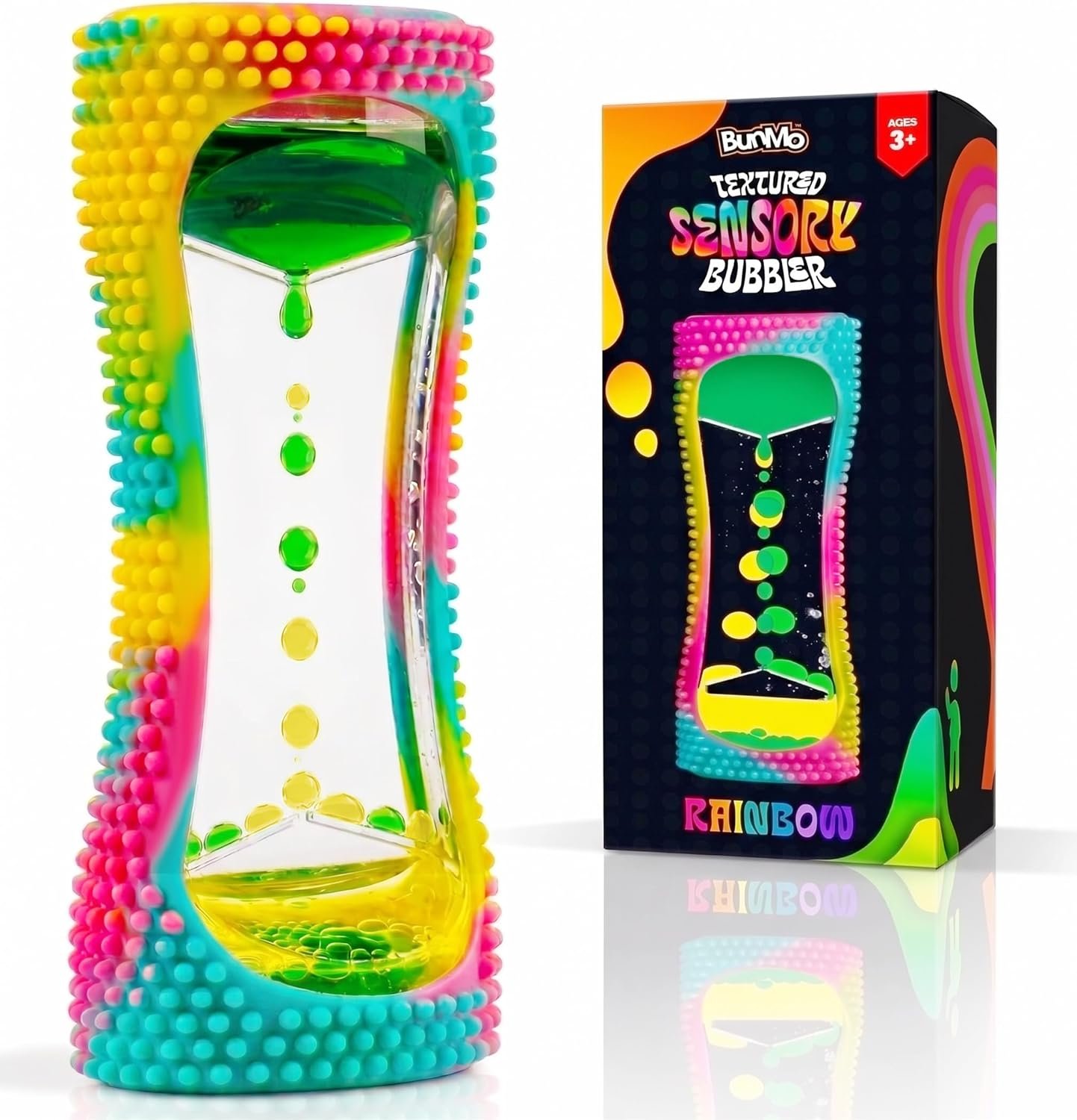 BUNMO Liquid Motion Bubbler Sensory Toy for Kids & Adults – Gentle Fidget Toy for Mindfulness – Stimulating Visual Sensory Experience – Colorful Bubble Fidget Timer for Desk & Travel – Rainbow