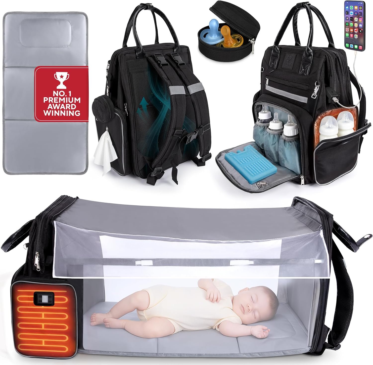 Award-Winning Baby Diaper Bag Backpack with Changing Station –Large Multifunction Waterproof Diaper Bag, Warm Bottle Pockets, Travel Baby Organizer Mom & Dad, Newborn Baby Essentials, Newborn Gift