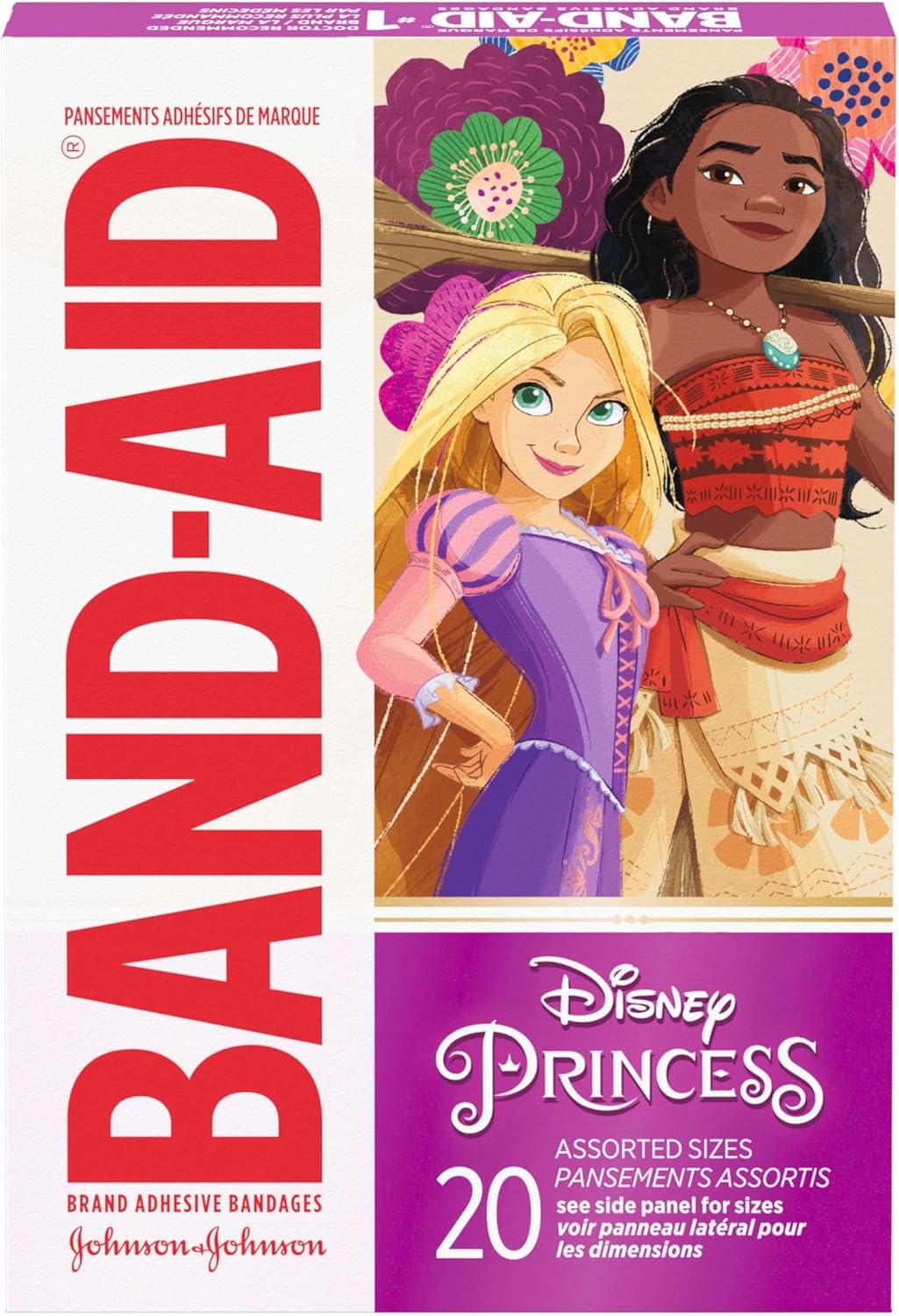 Band-Aid Brand Adhesive Bandages for Minor Cuts & Scrapes, Wound Care Featuring Disney Princess Characters, Fun Bandages for Kids and Toddlers, Assorted Sizes, 20 Count