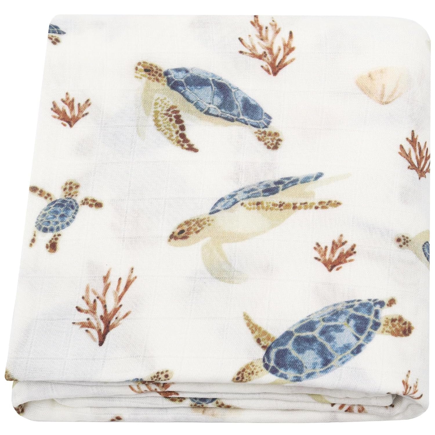 LifeTree Baby Swaddle Blanket, 70% Viscose from Bamboo and 30% Cotton Muslin Swaddles Blankets Boys Girls, Sea Turtle Swaddling Blanket for Newborn, Super Soft Large 47″ x 47″