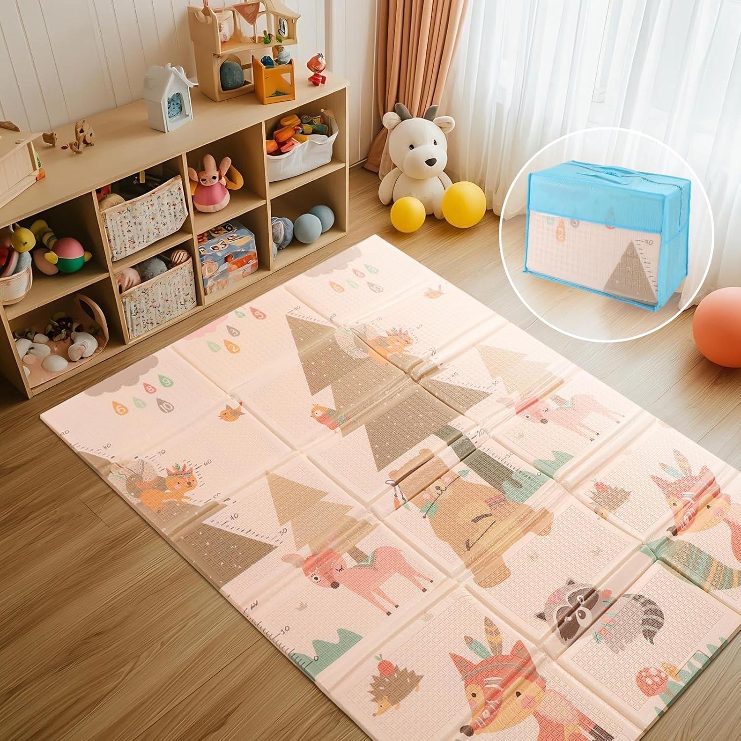 Mergren Baby Play Mat, Large(71″×47″) XPE Waterproof Foam Foldable Baby Crawling Mat with Reversible Animal Friends Double-Sided Patterns, Anti-Slip Floor Playing Mats