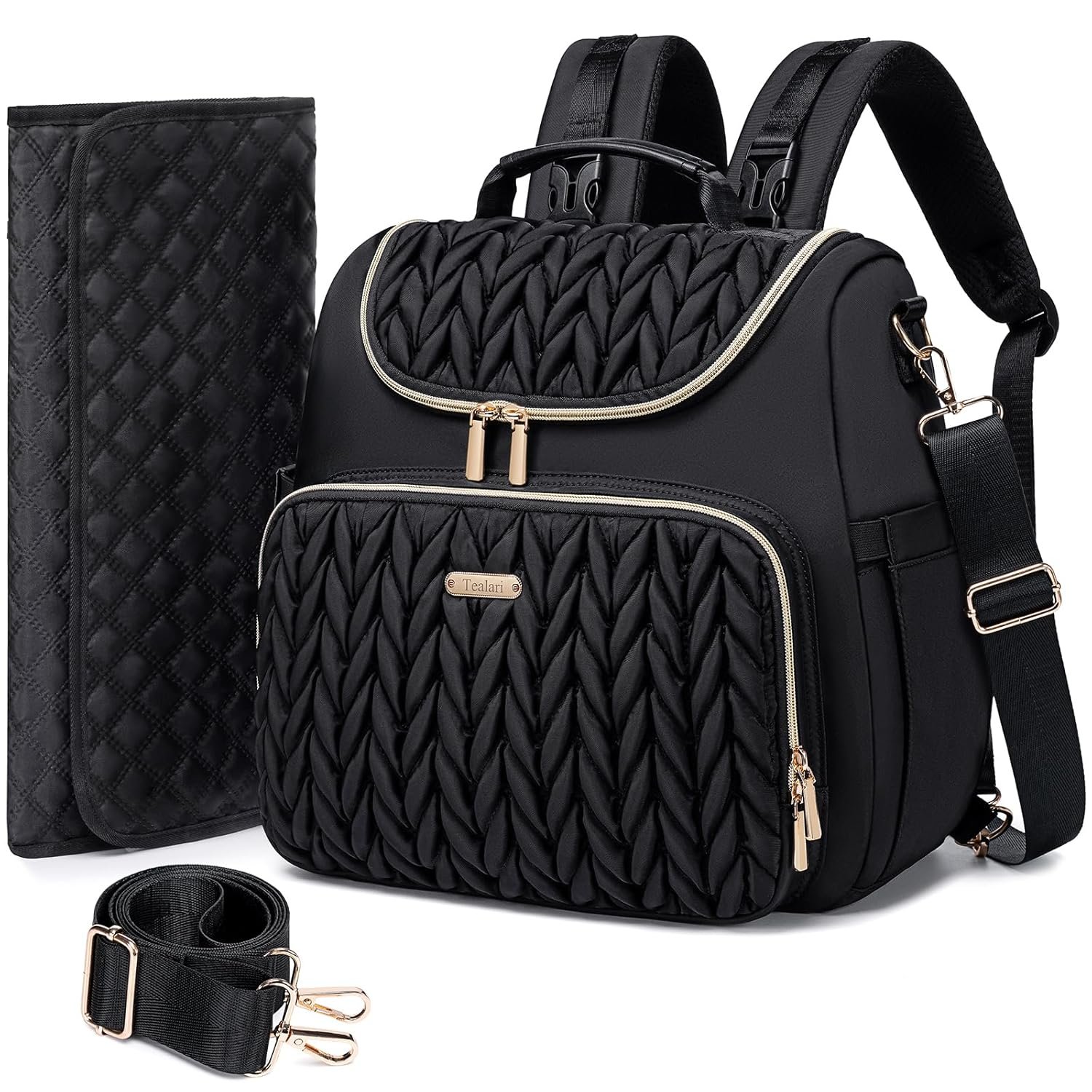 Tealari 4 in 1 Convertible Diaper Bag Backpack,Waterproof Baby Diaper Bag with Changing Pad,Converts into Baby Tote Bag,Diaper Backpack,Stroller Bag and Crossbody Diaper Bag