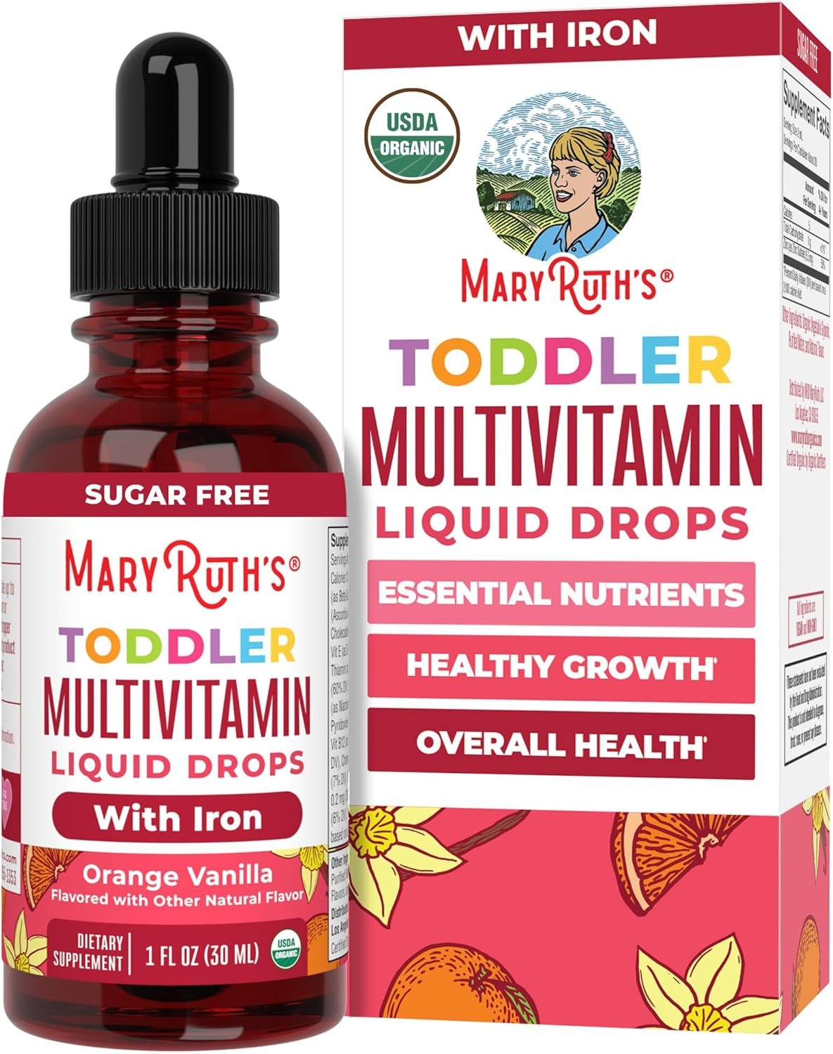 MaryRuth’s Multivitamin with Iron for Toddlers for Ages 1-3 | USDA Organic | Immune Support | Bone Health | Growth & Development | Overall Wellness | Vegan | Non-GMO | Gluten Free | 1 Fl Oz